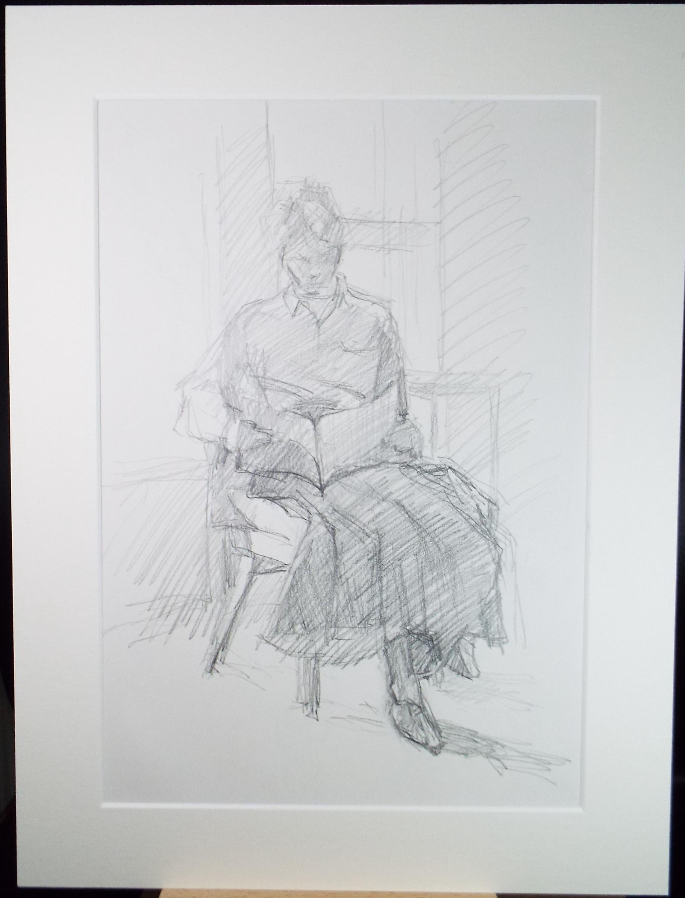 Pencil drawing 'Woman Reading', Pauline Plummer (b1933), Circa 1990's