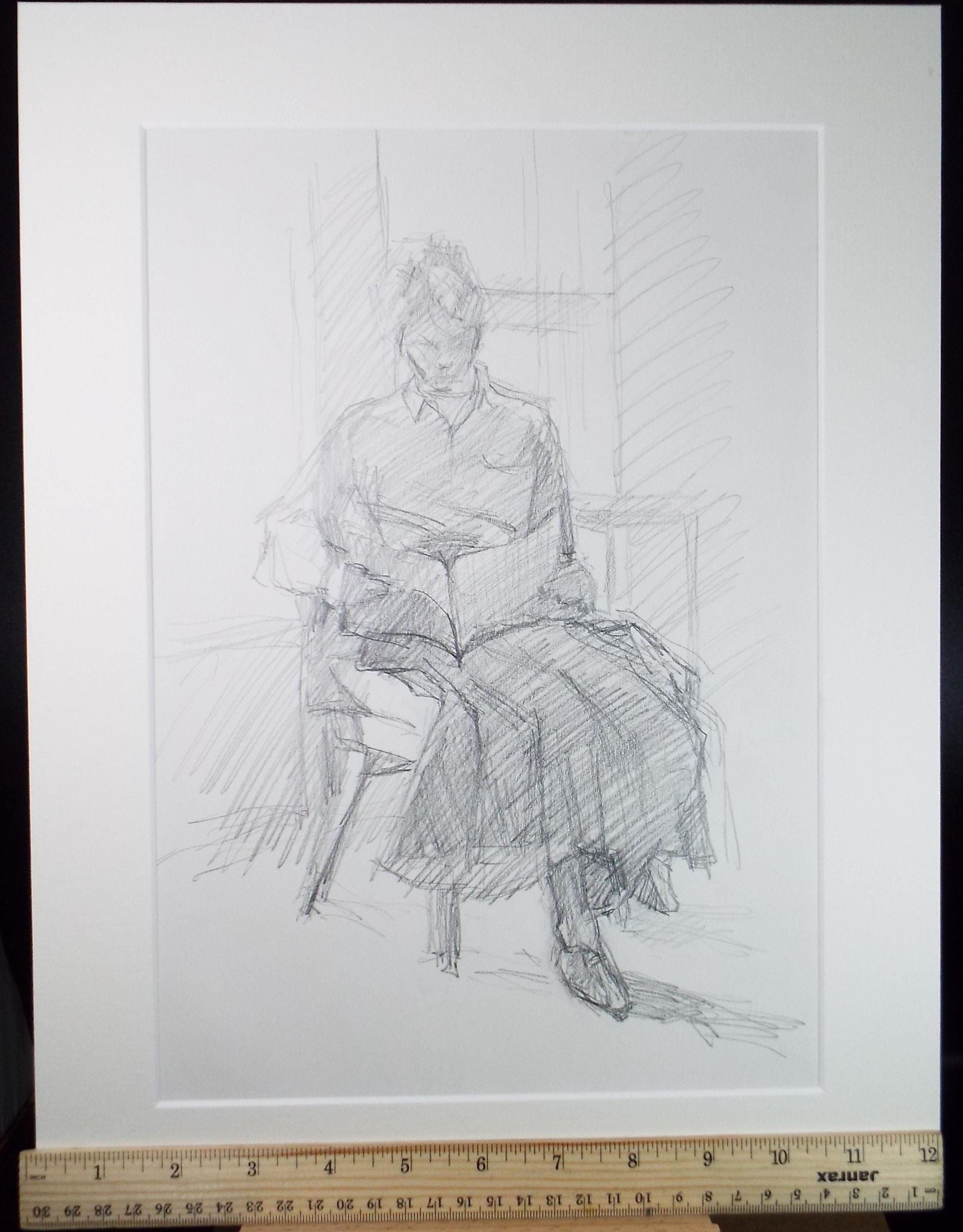 Pencil drawing 'Woman Reading', Pauline Plummer (b1933), Circa 1990's
