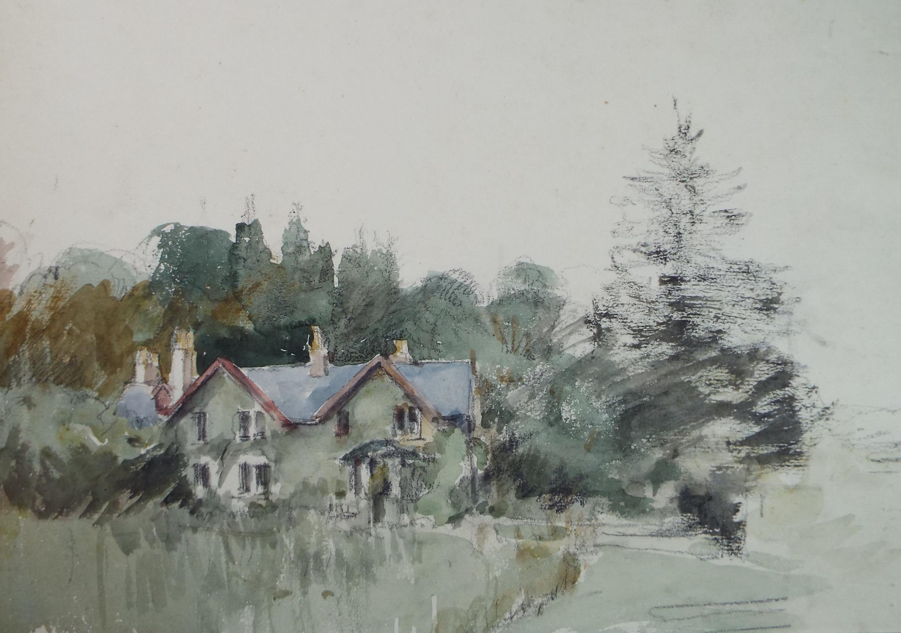 Original Watercolour, 'House in the Woods', A E Borthwick (1871-1955), circa 1940's