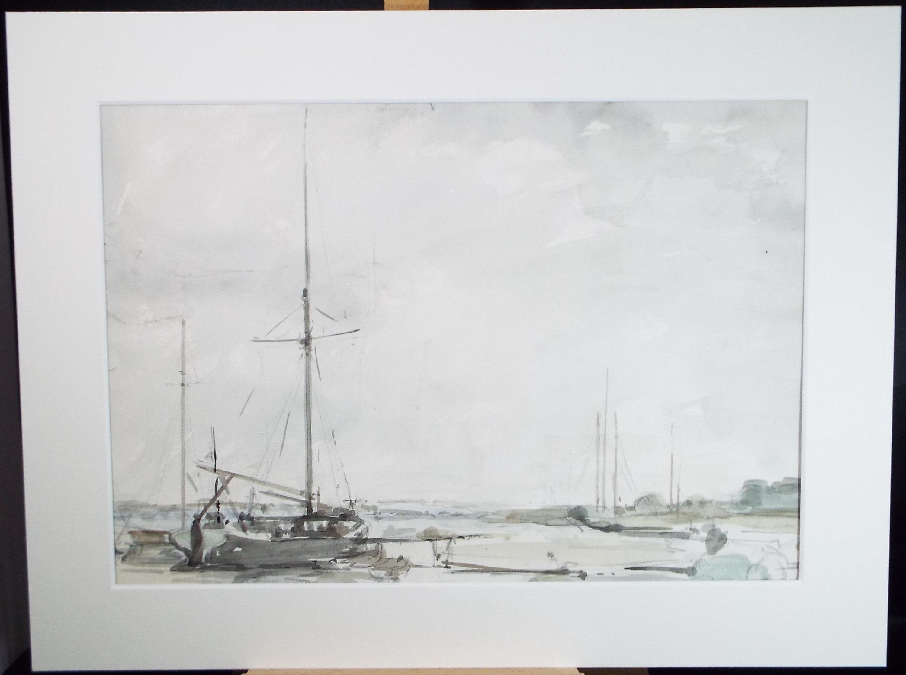 Original Watercolour, 'Boats on the shore', A E Borthwick (1871-1955), circa 1940's
