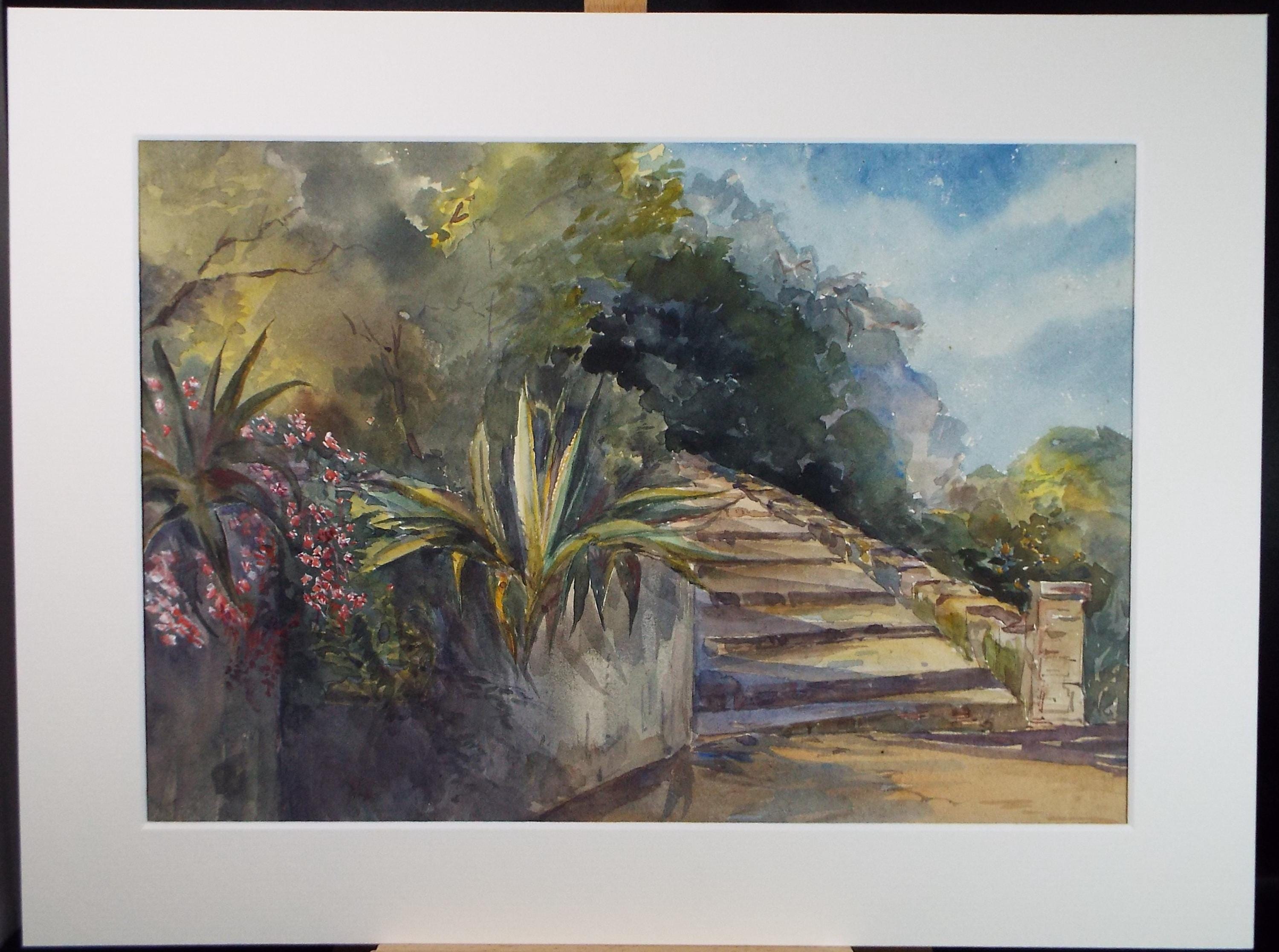 Original Watercolour, 'Garden Landscape', Unknown artist, Circa 1910