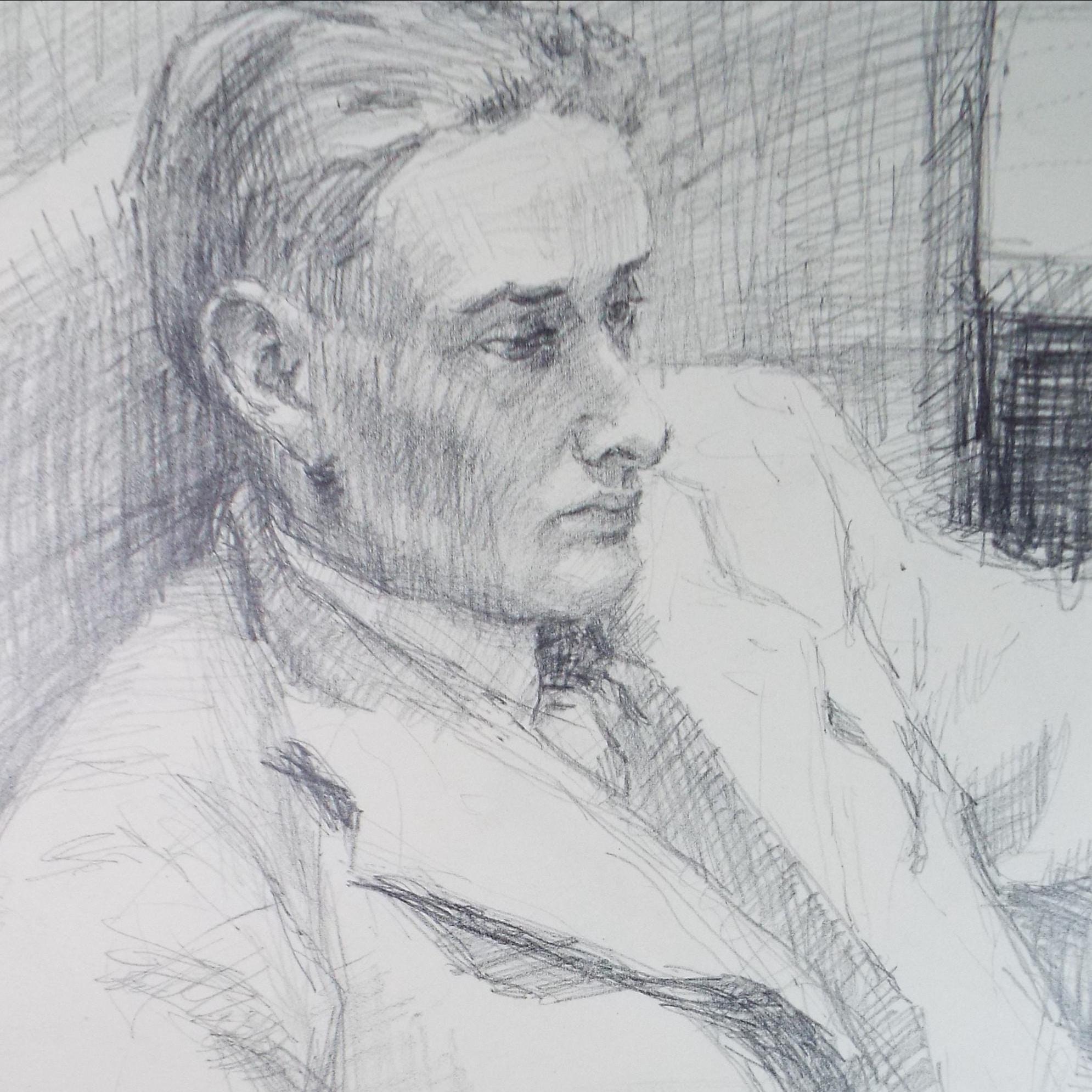 Pencil drawing 'Study of a seated man', c1950s, Pauline Plummer (b1930)
