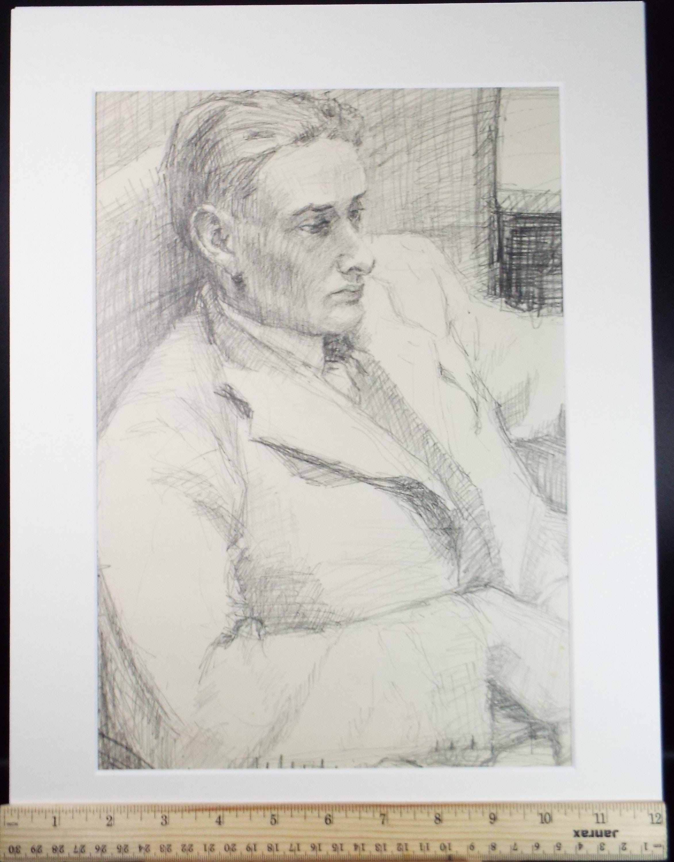 Pencil drawing 'Study of a seated man', c1950s, Pauline Plummer (b1930)