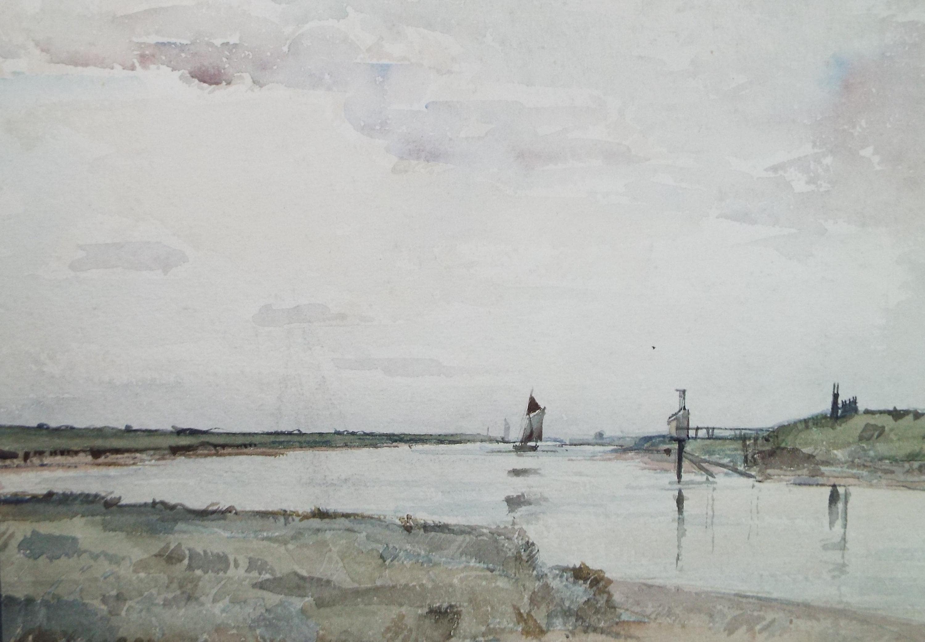 Watercolour, 'Boat on the river', David Muirhead (1867-1930), circa 1910