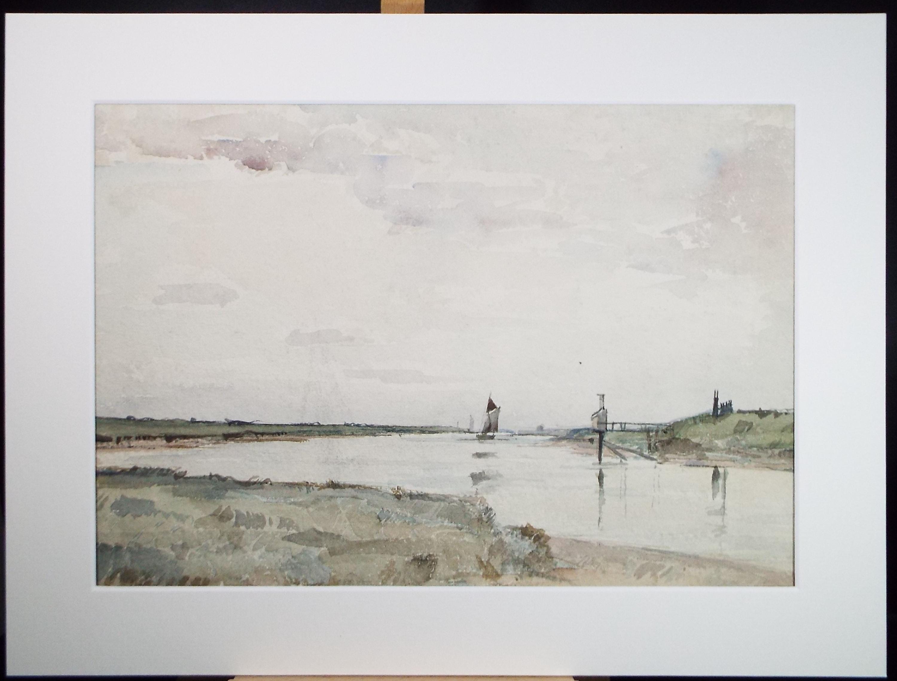 Watercolour, 'Boat on the river', David Muirhead (1867-1930), circa 1910