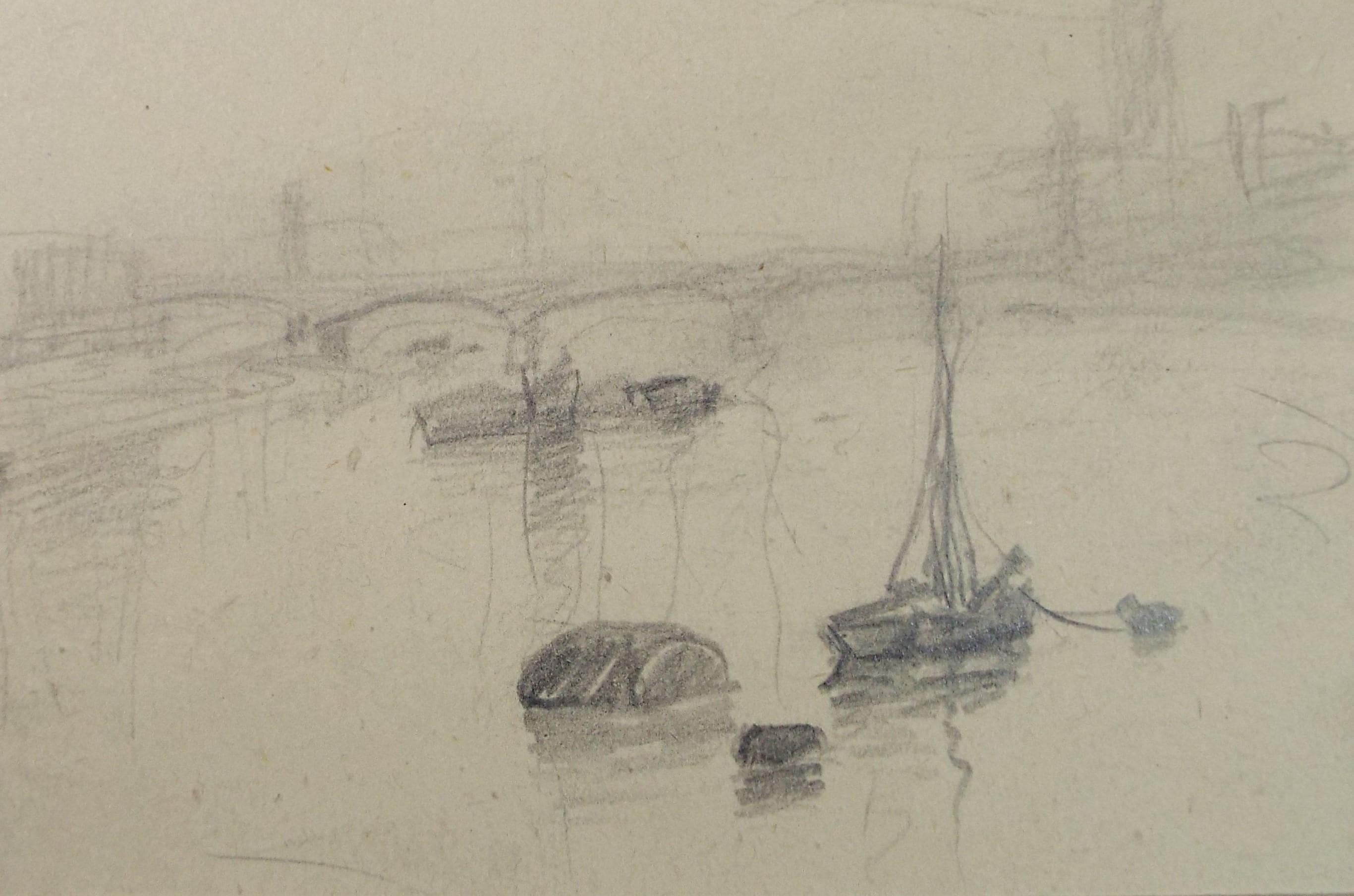 Original Pencil Sketch: 'The Thames at London', Circa 1970s