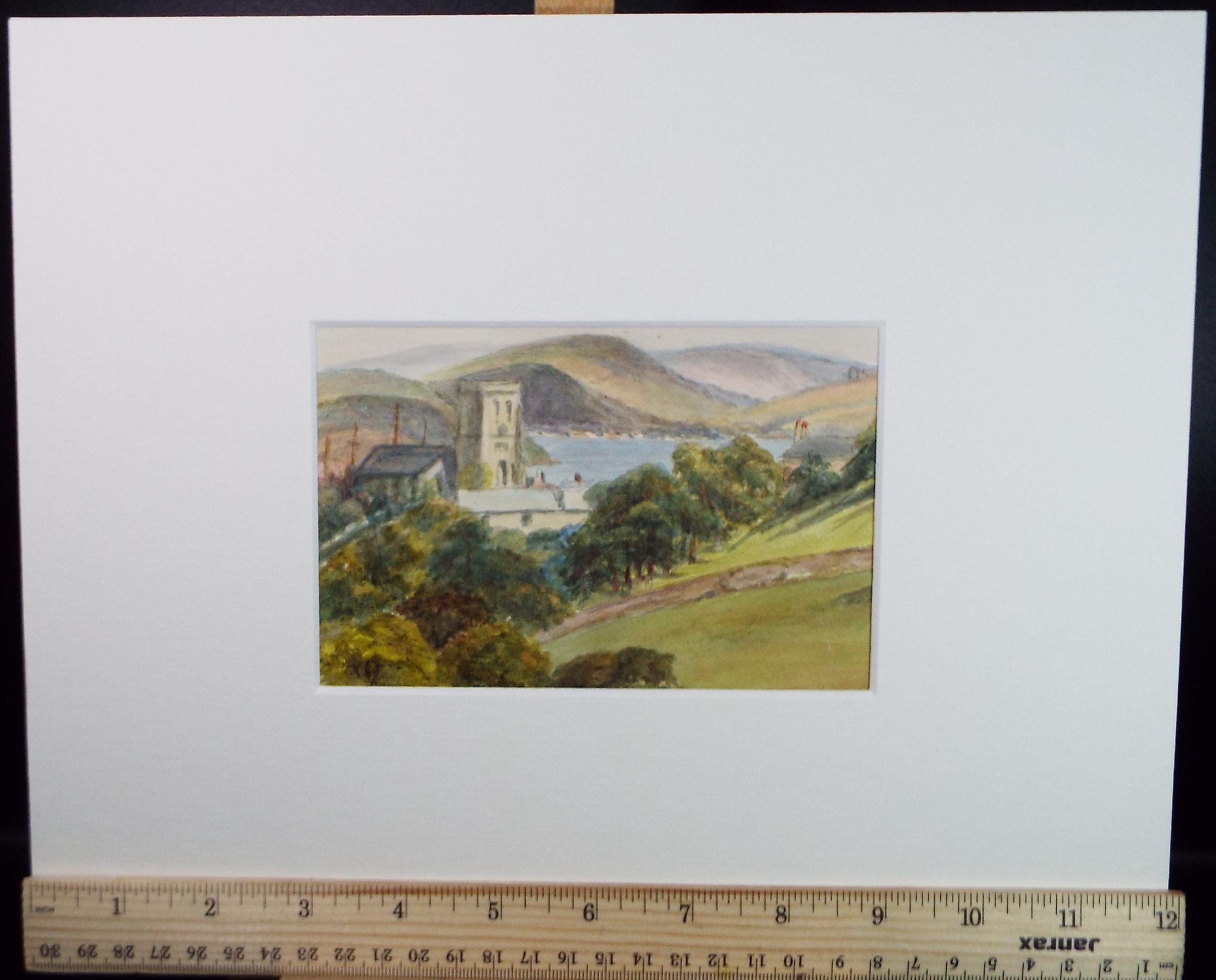 Original Watercolour on Paper, 'Village by the lake', Circa 1890