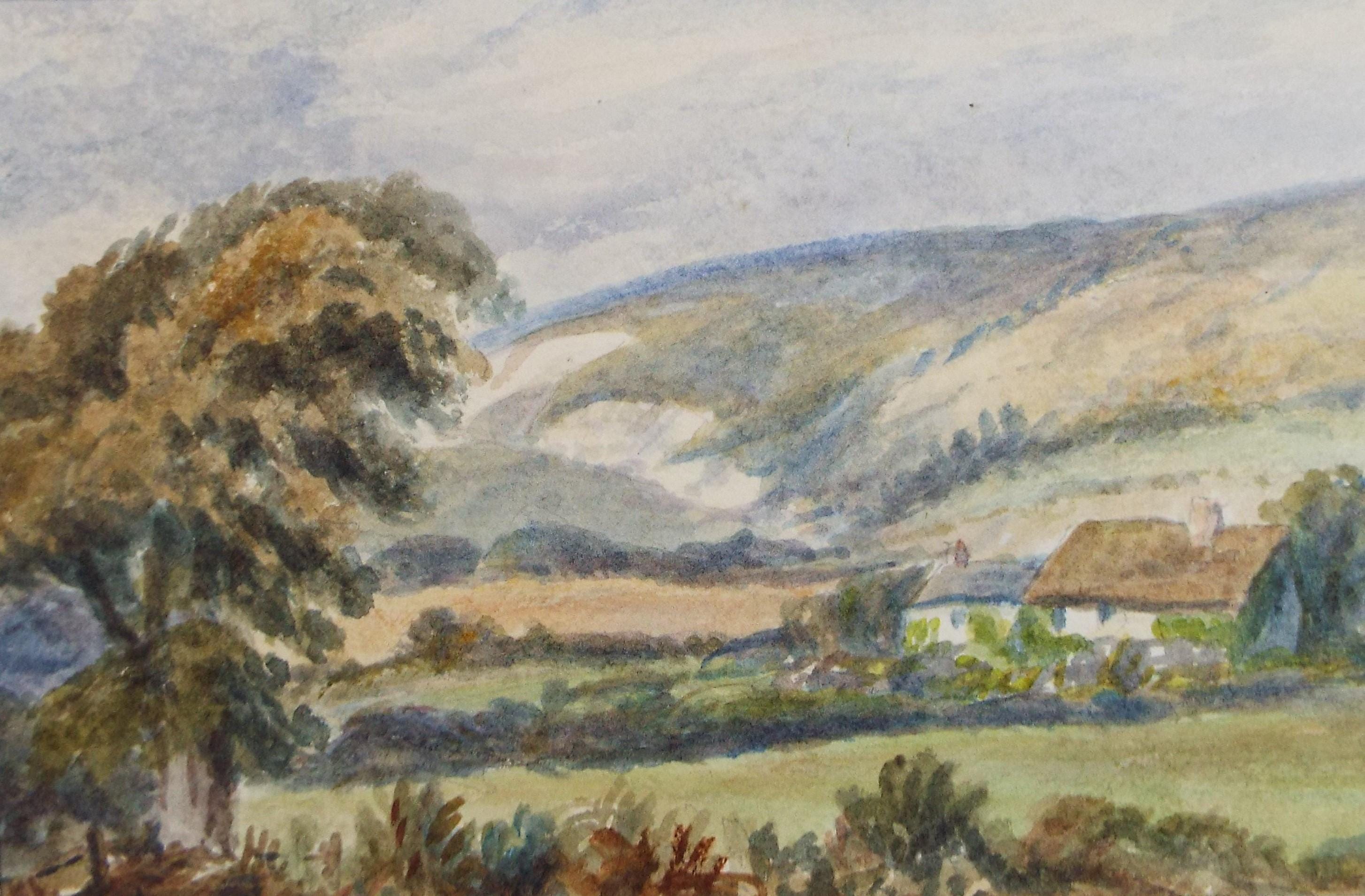 Original Watercolour on Paper, 'Farmstead in a Valley', Circa 1890