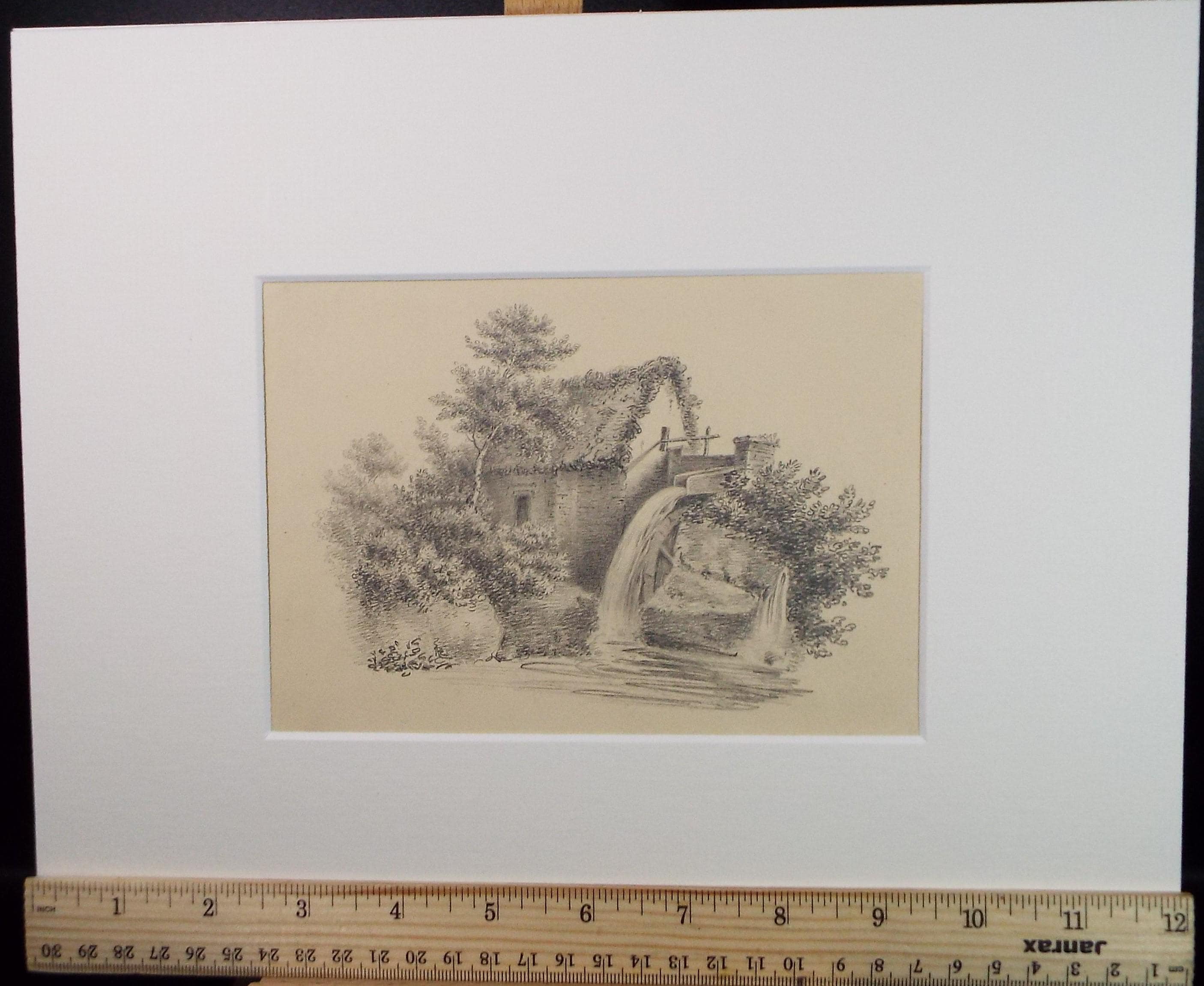 Original Pencil Drawing, 'The Watermill', Late 19th Century, unsigned