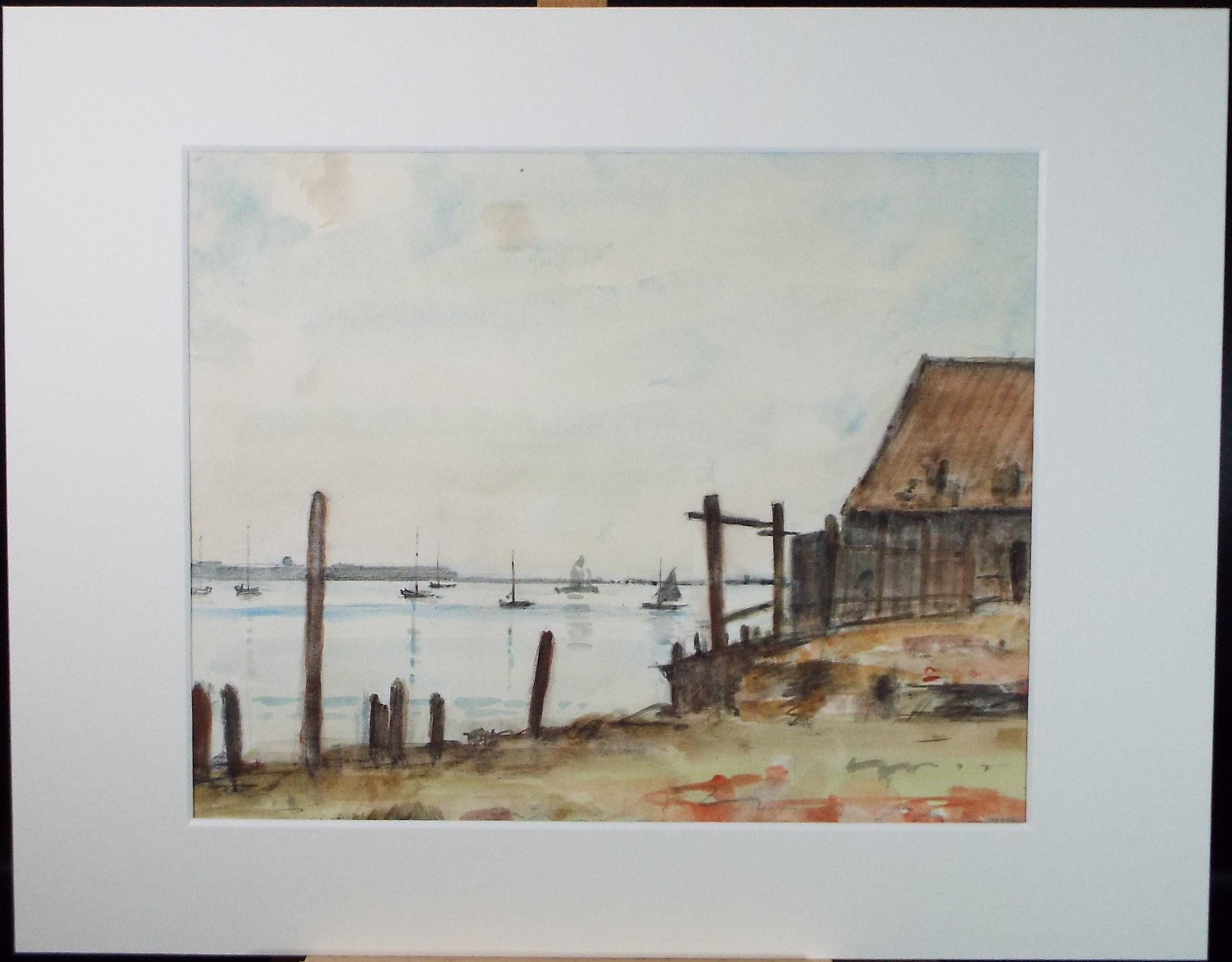 Original Watercolour, 'Coastal View with boats', David Muirhead (1867-1930)