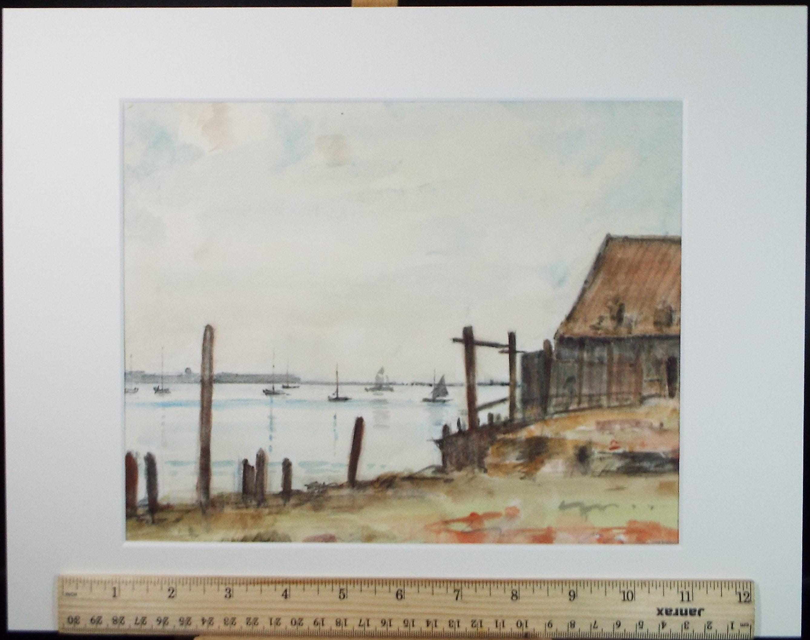 Original Watercolour, 'Coastal View with boats', David Muirhead (1867-1930)