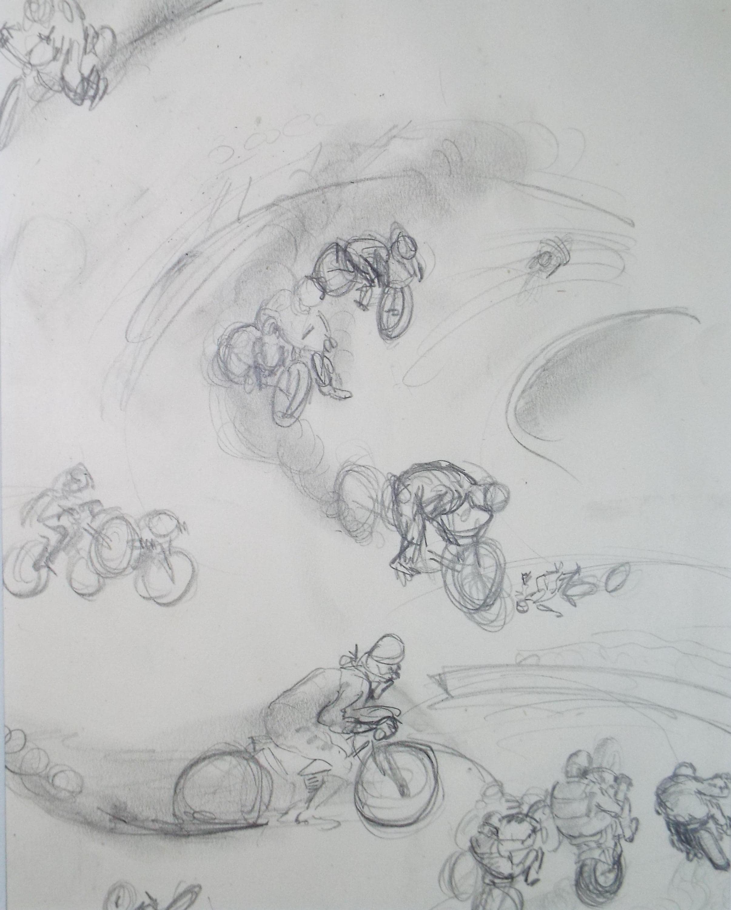 Original Pencil drawing, 'Motorcyclists', Circa 1950's, William D Clyne