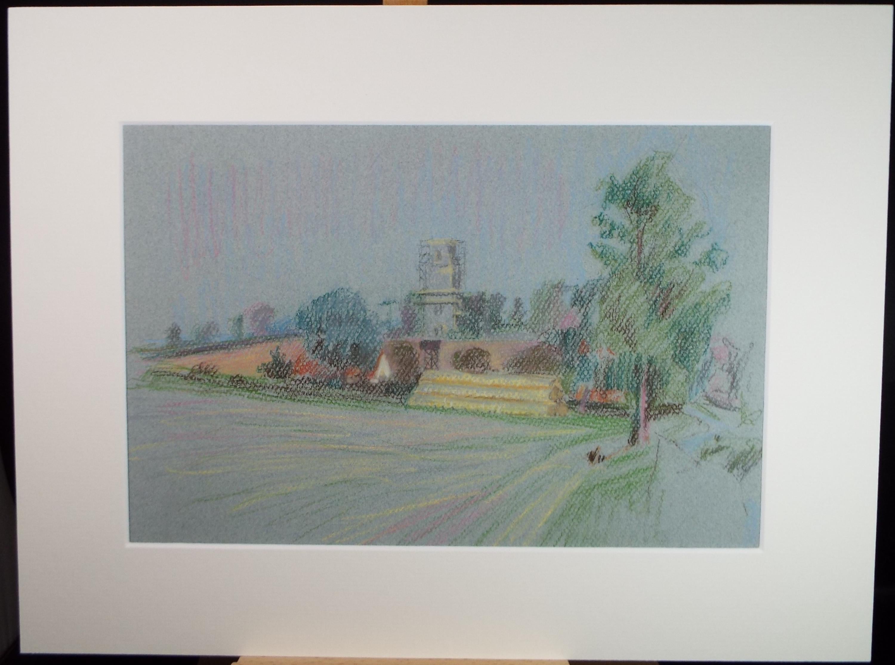 Original Pastel, 'Village Church in a Landscape', Pauline Plummer (b1933), Circa 1990's