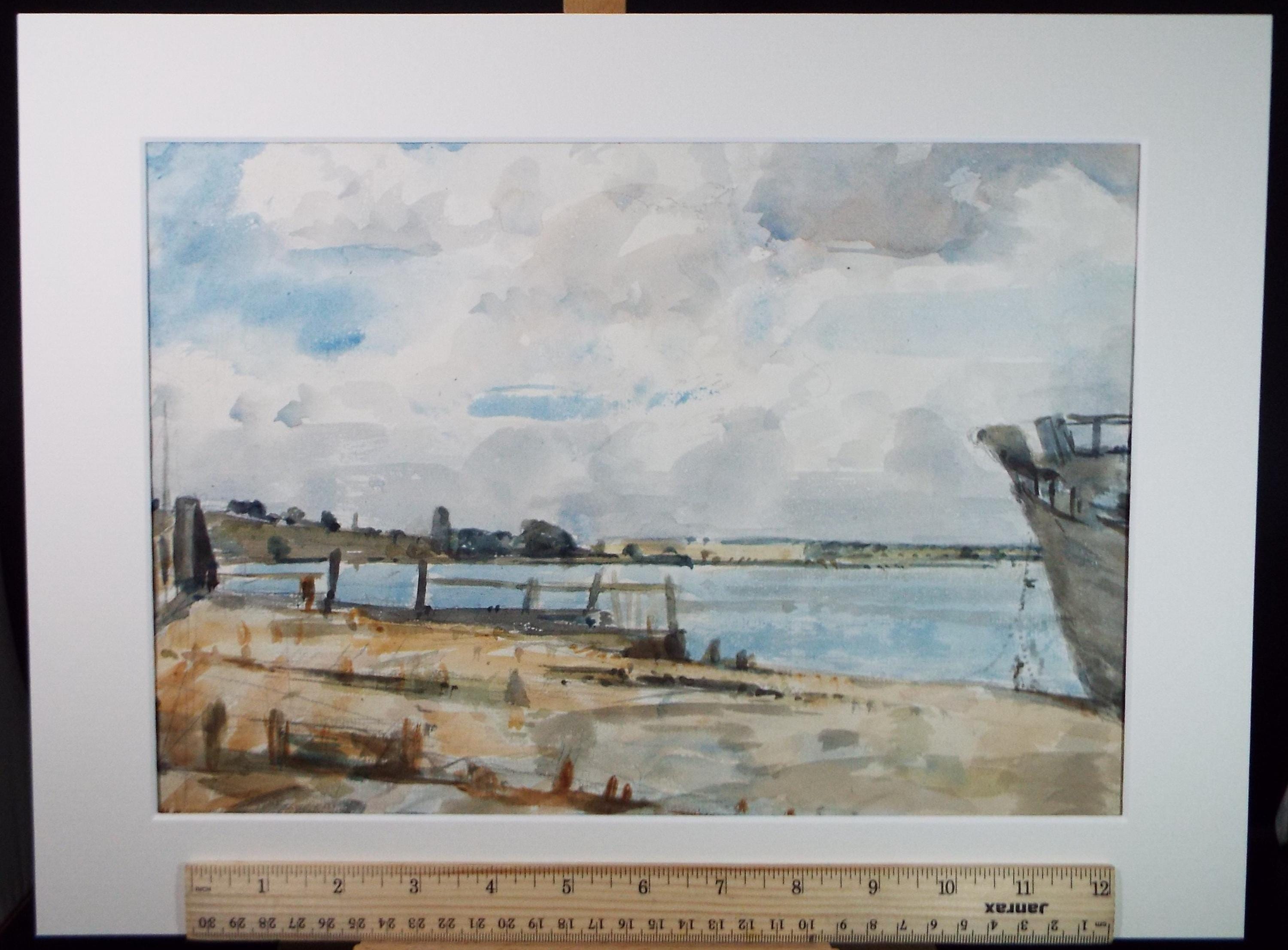 Original Watercolour, The Quayside', A E Borthwick (1871-1955), circa 1940's