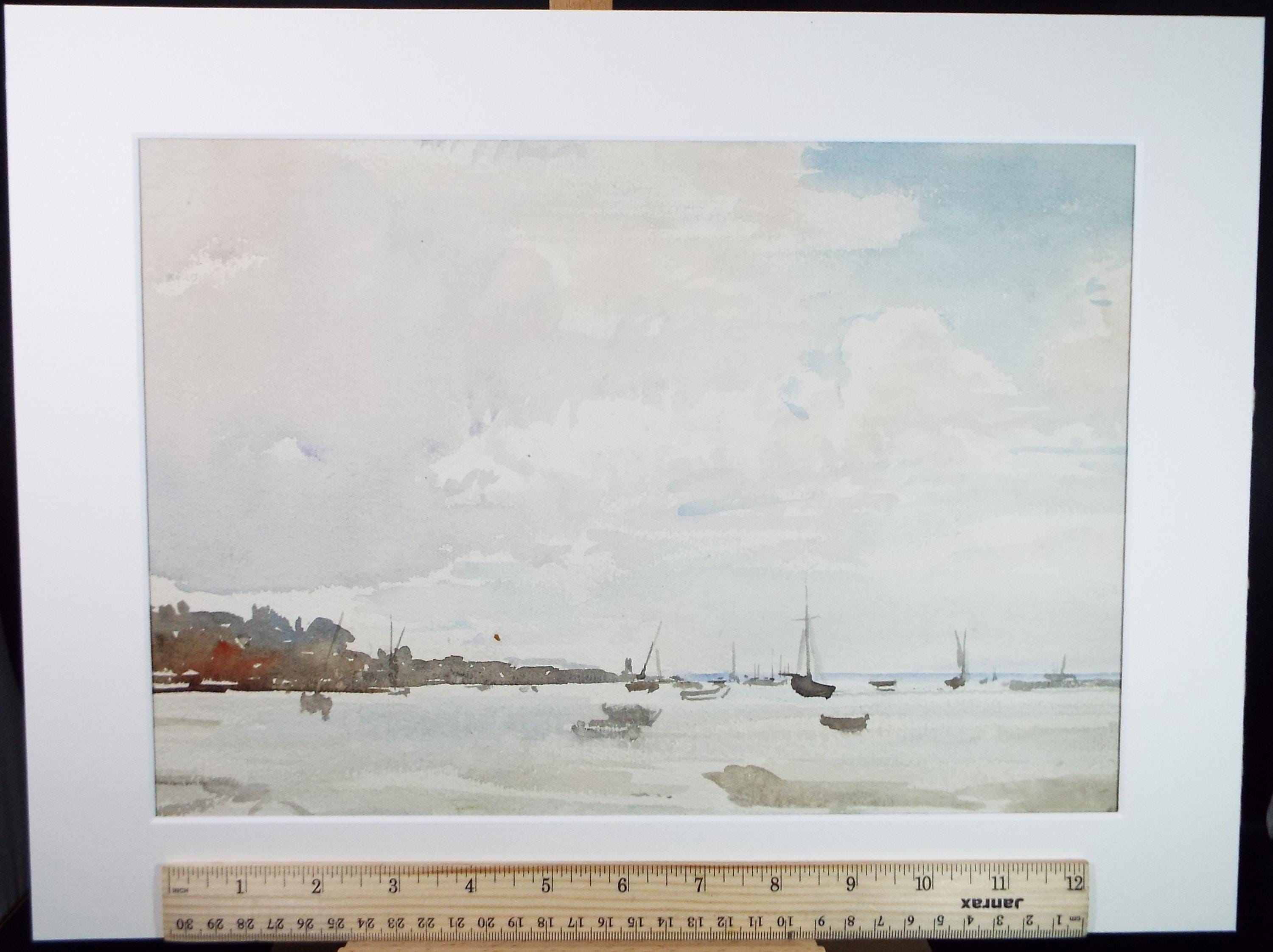 Original Watercolour, 'Moored Sailing Boats', David Muirhead (1867-1930)