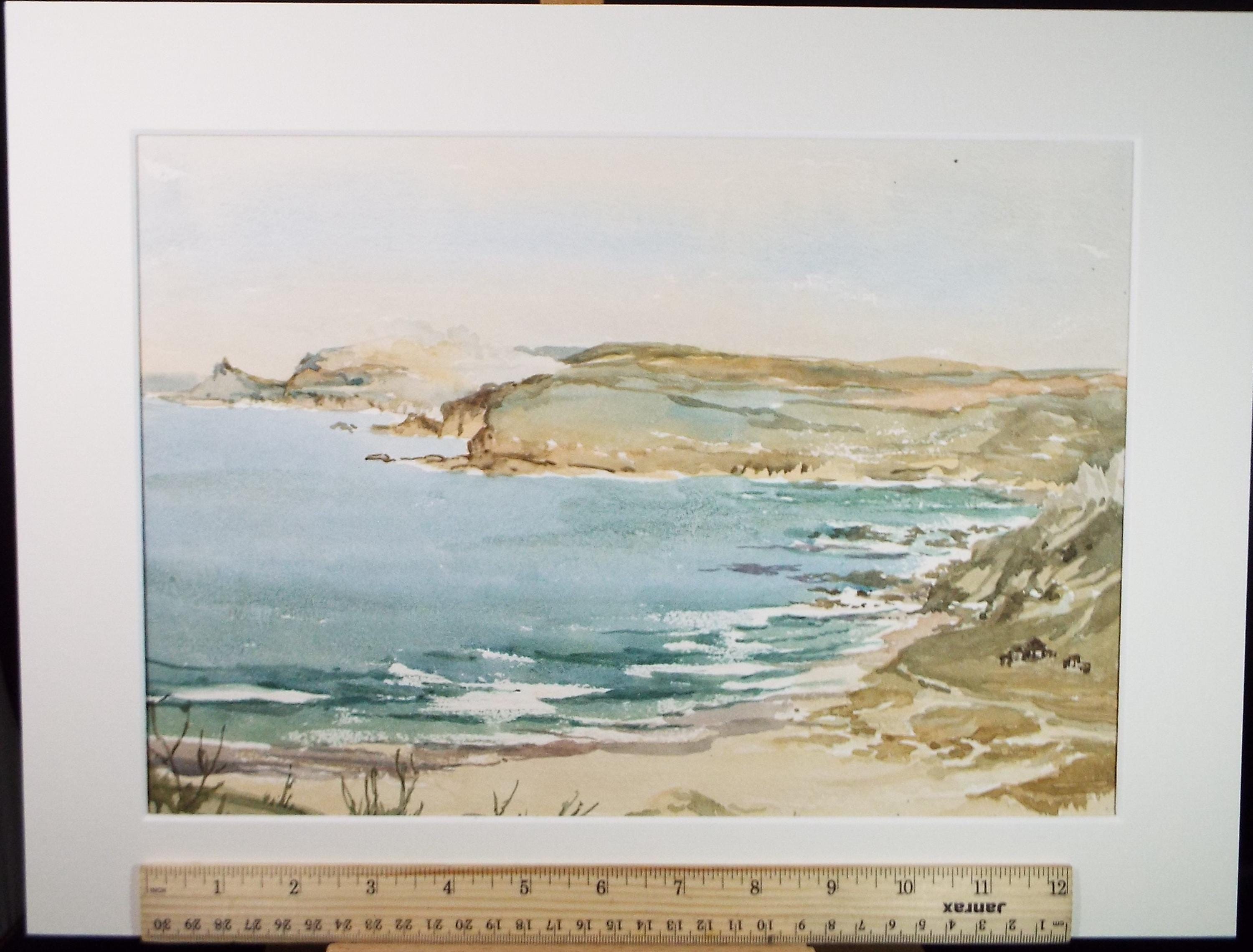 Original Watercolour, 'Coastal Landscape', Gwen Rayner, c1970's