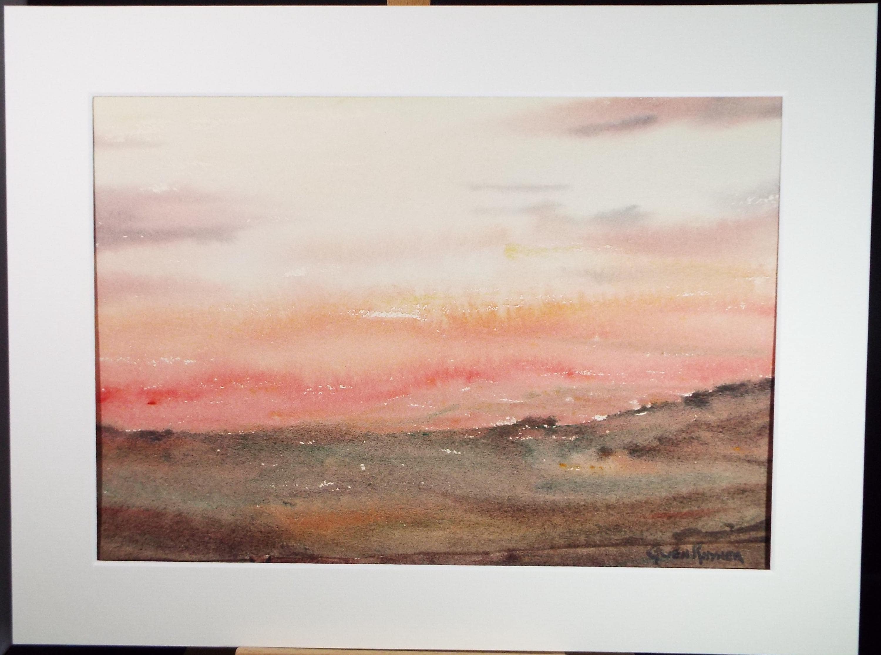 Original Watercolour, 'Red Sky at night', Gwen Rayner, c1970's