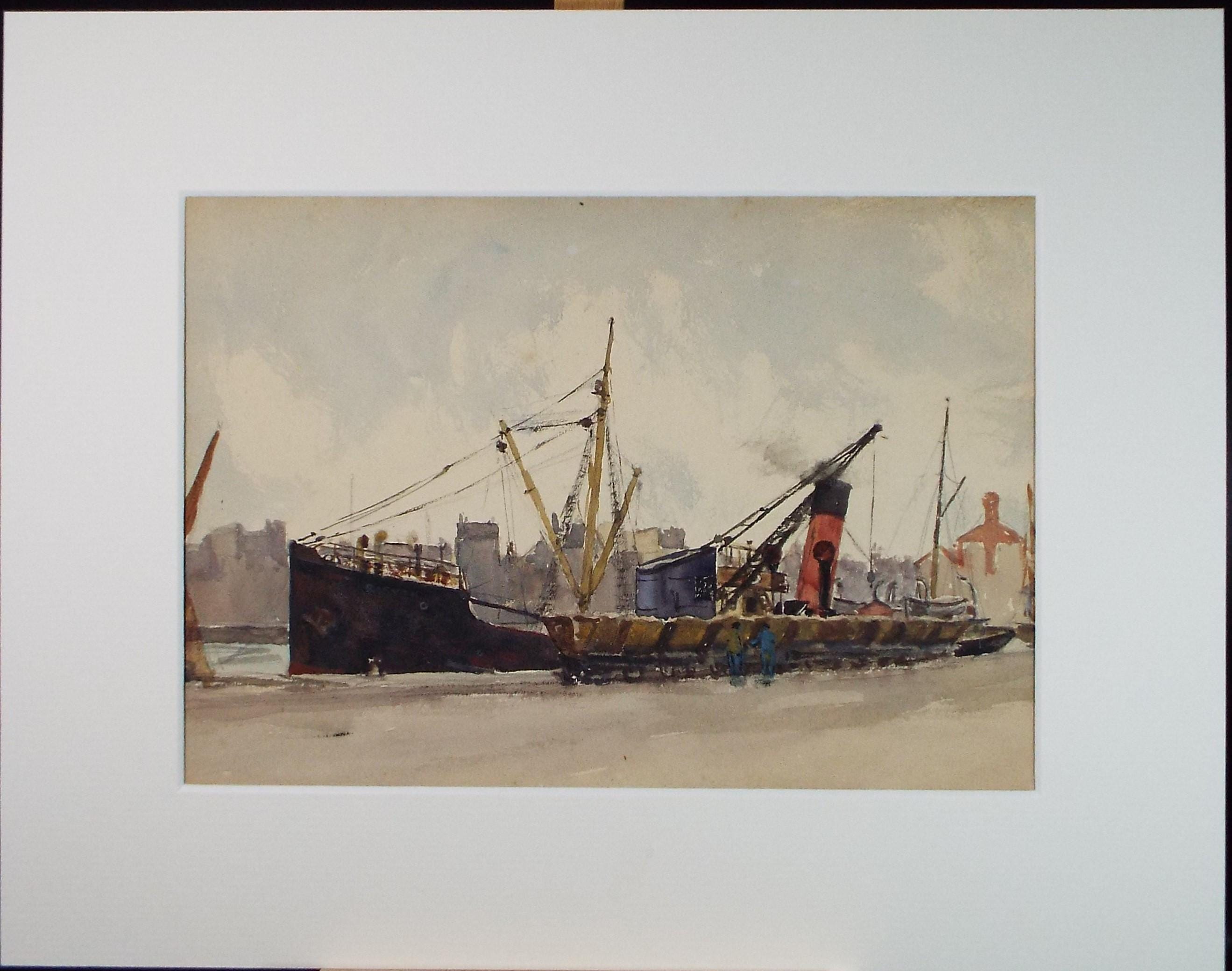 Original Watercolour, 'Freighter', 20th Century French school, 1928