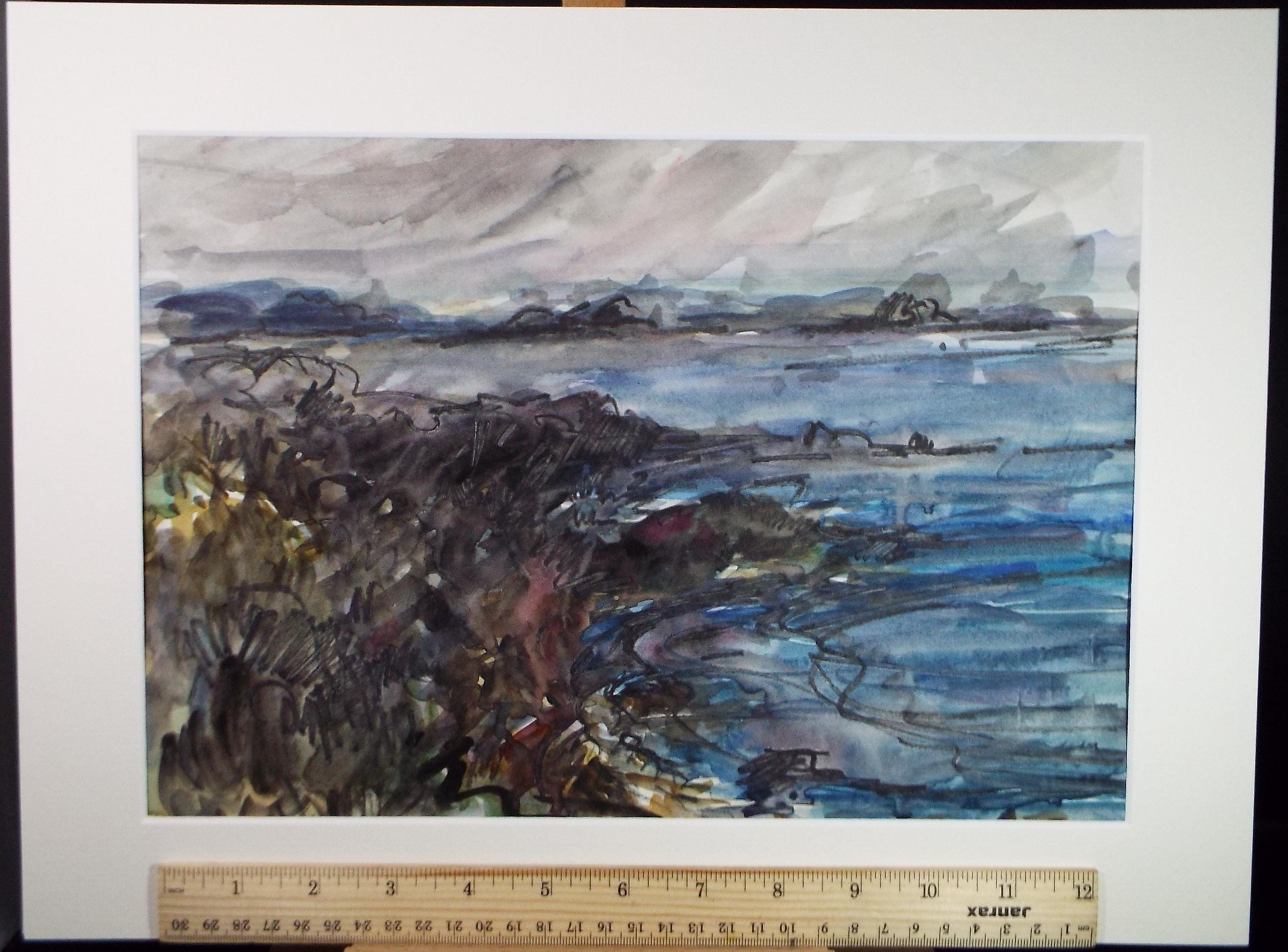Original Watercolour, 'Coastal Landscape', artist unknown, circa 1990's