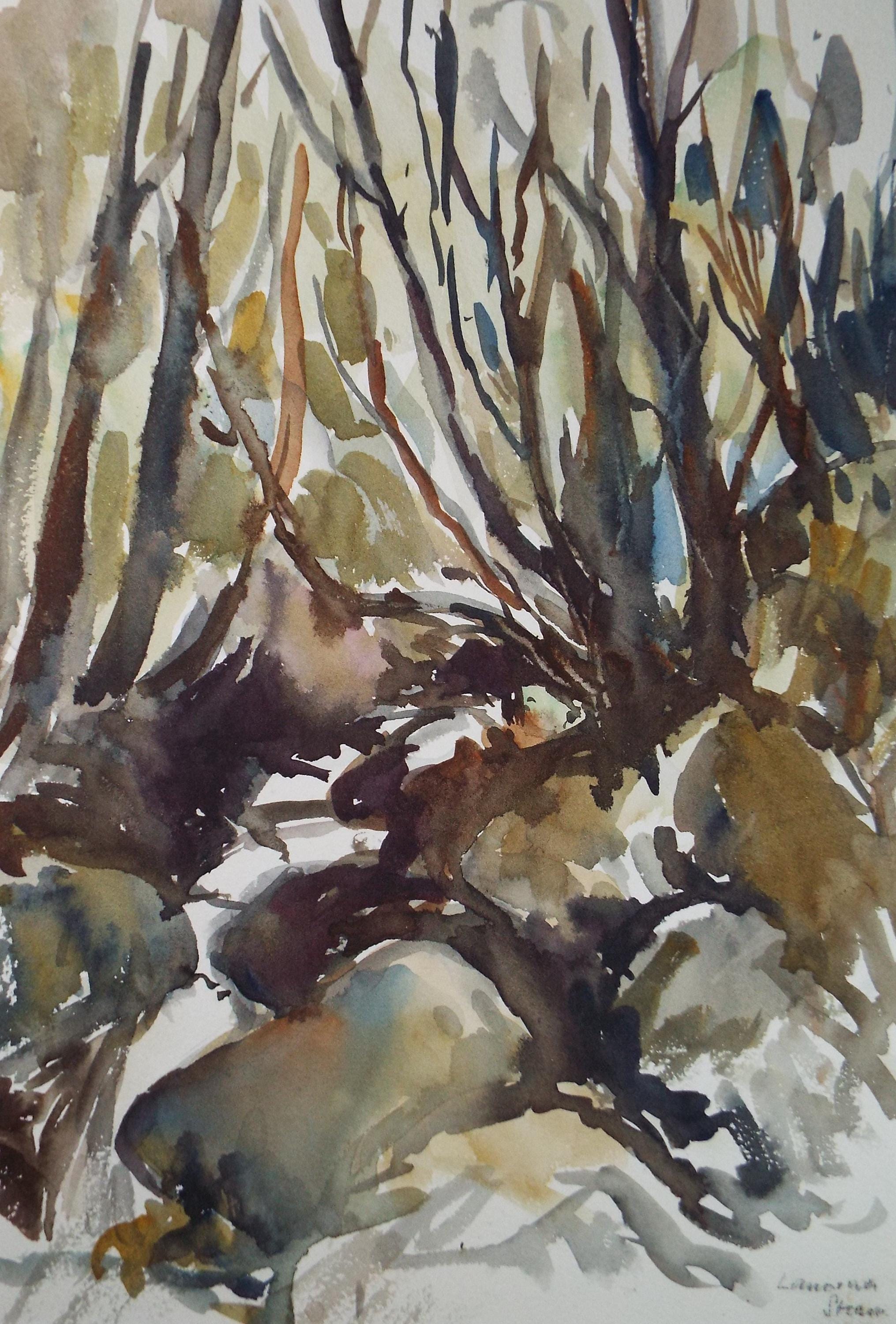 Original Watercolour, 'Woodland Stream', artist unknown, circa 1990's