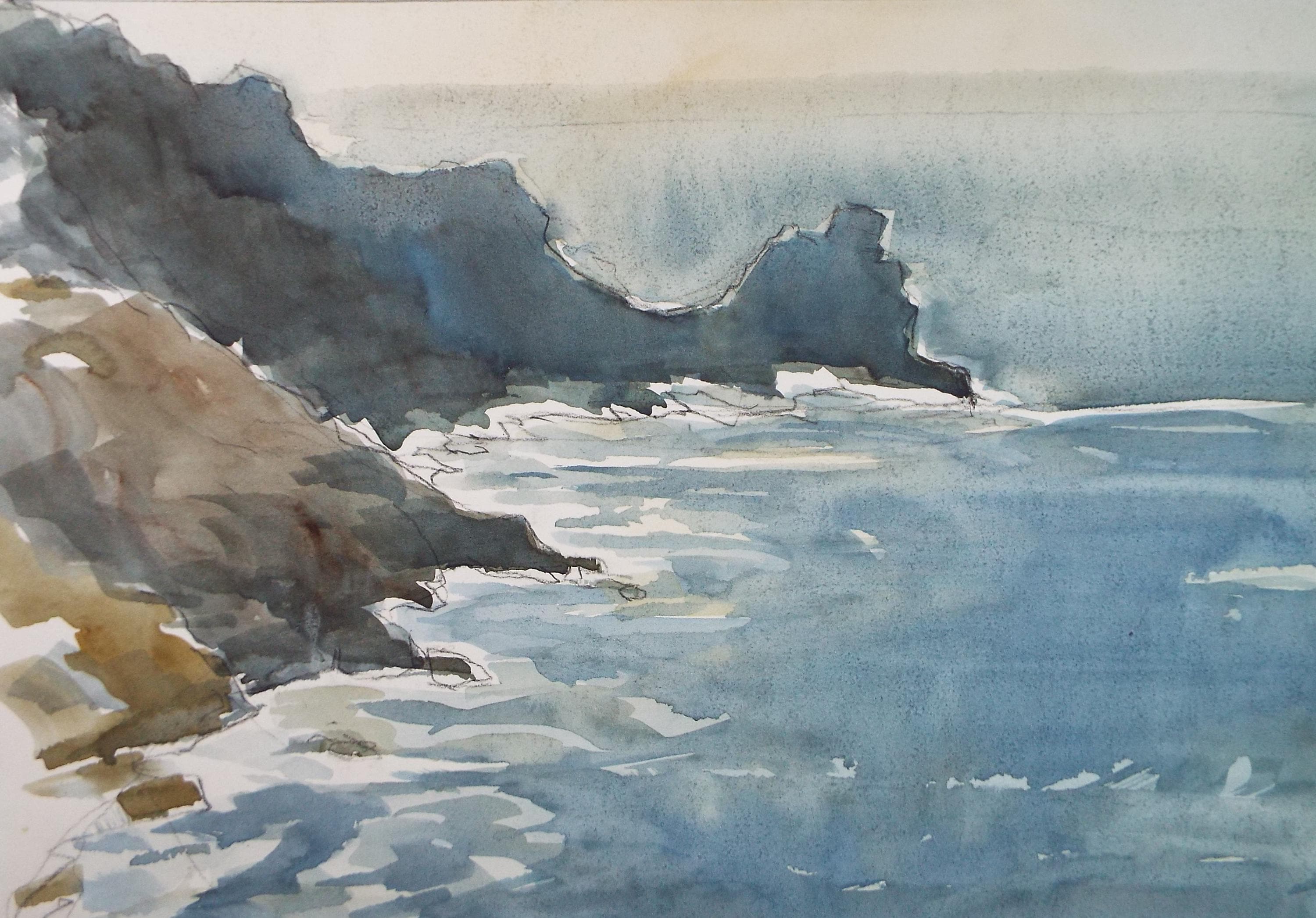 Original Watercolour, 'Coastal Landscape', artist unknown, circa 1990's