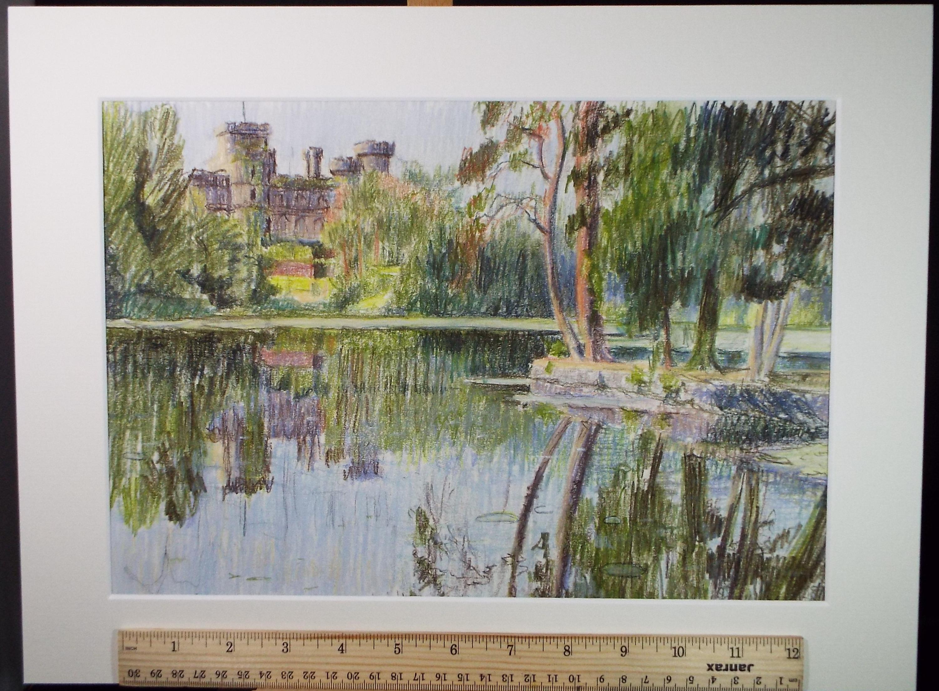Coloured Pencil drawing 'Warwick Castle', Pauline Plummer (b1933), Circa 1990's