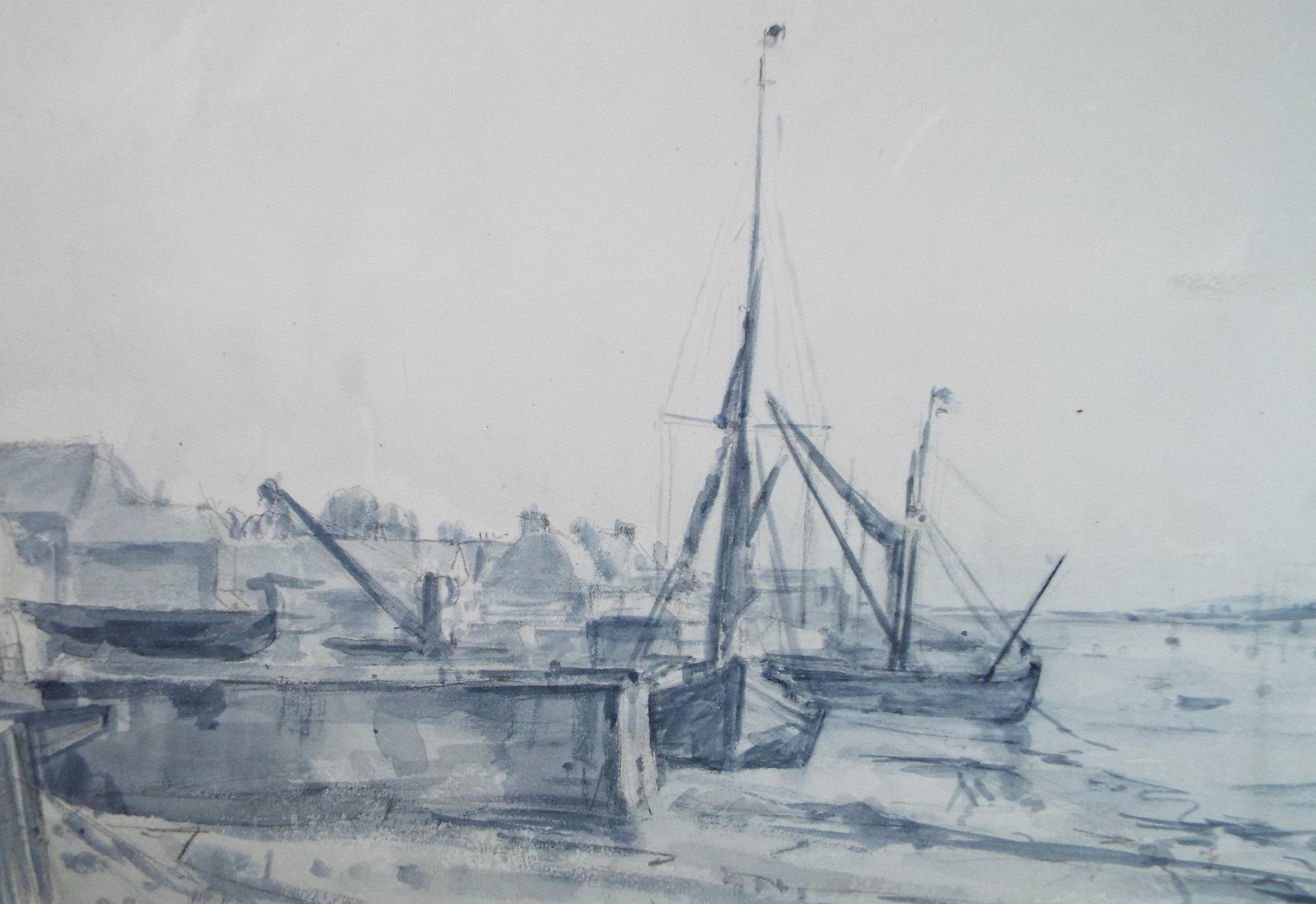 Original Watercolour, 'Boats on the shore', A E Borthwick (1871-1955), circa 1940's