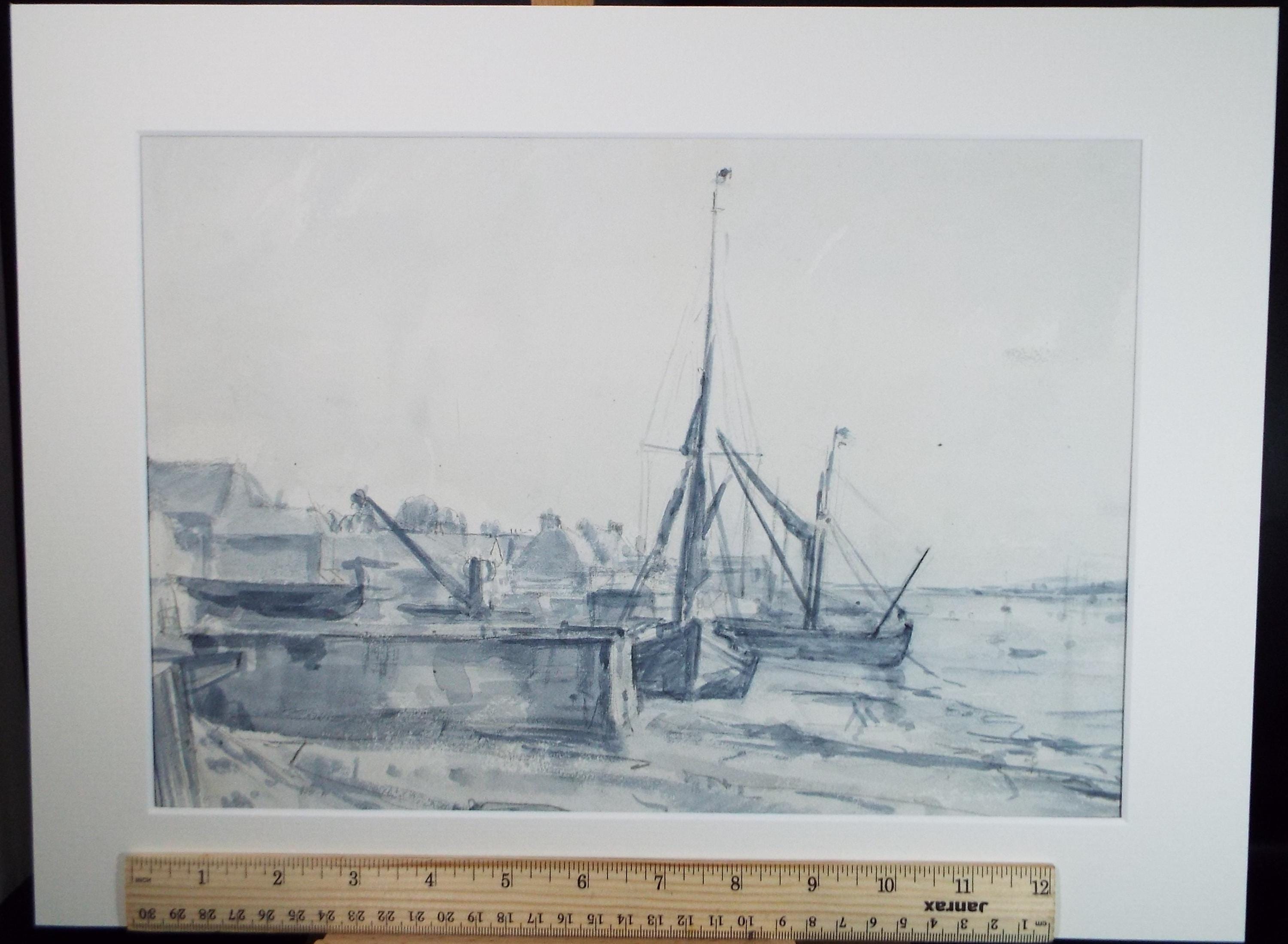 Original Watercolour, 'Boats on the shore', A E Borthwick (1871-1955), circa 1940's