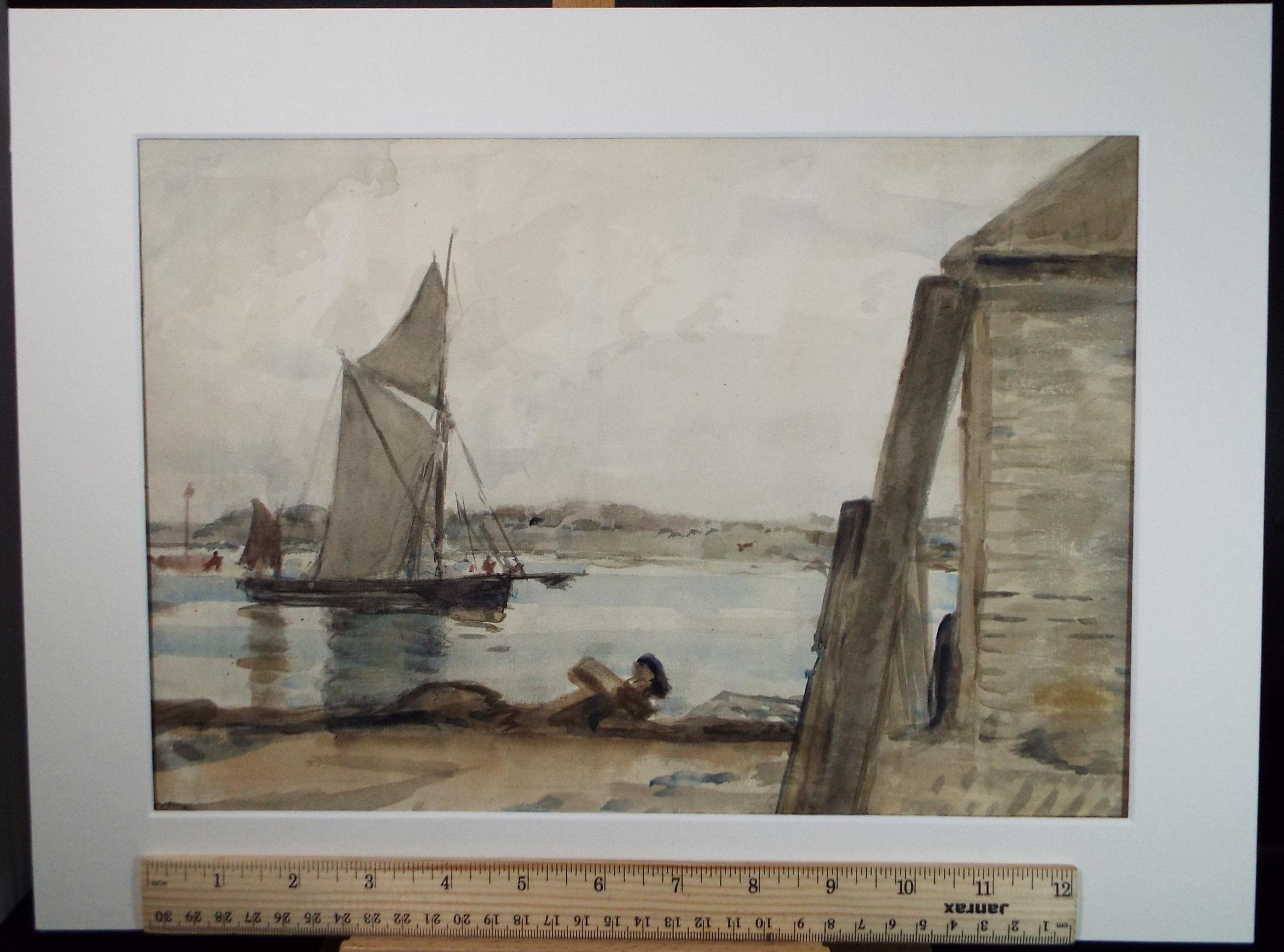 Original Watercolour, 'Sailing Barge', A E Borthwick (1871-1955), circa 1940's