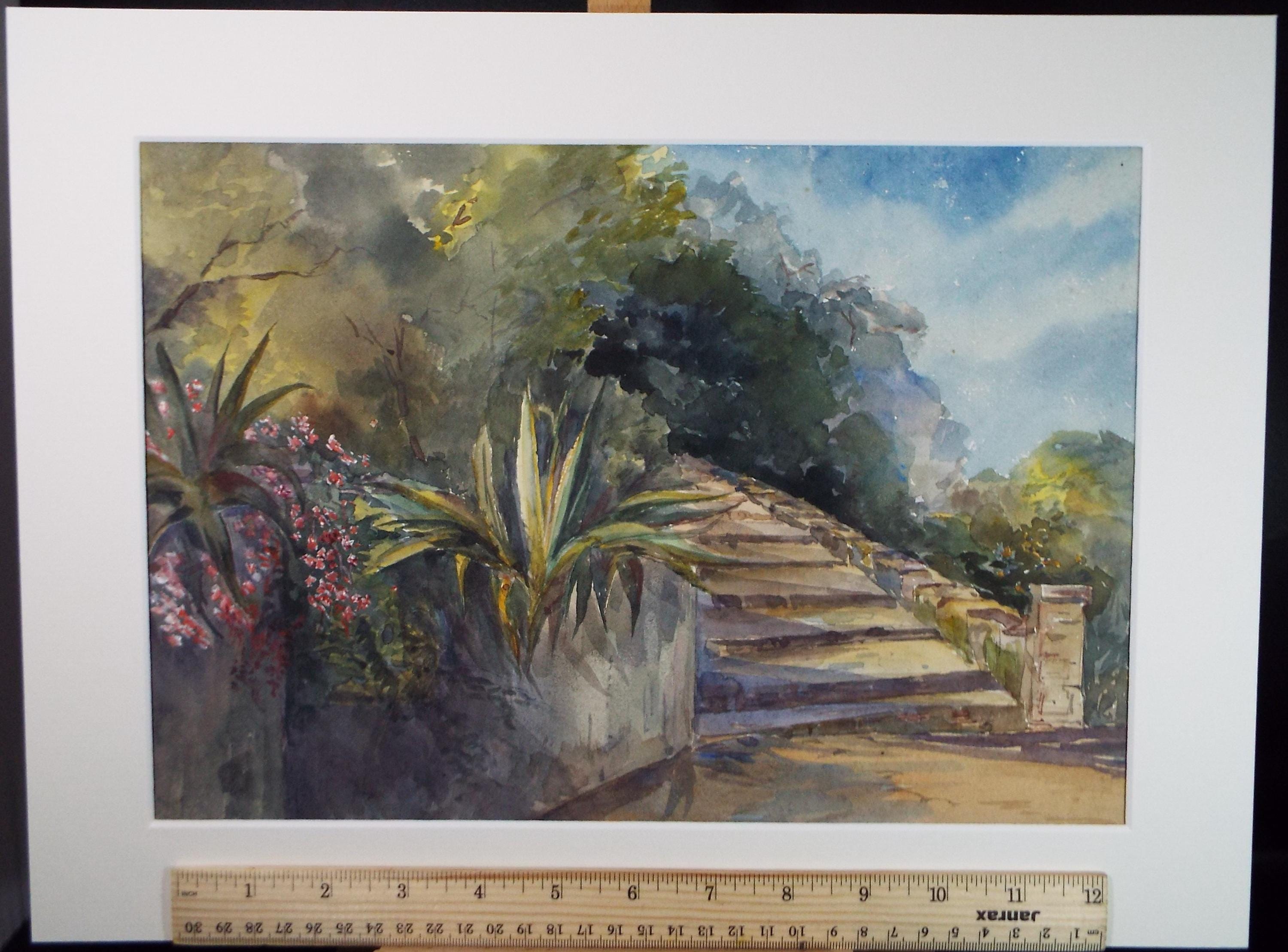 Original Watercolour, 'Garden Landscape', Unknown artist, Circa 1910