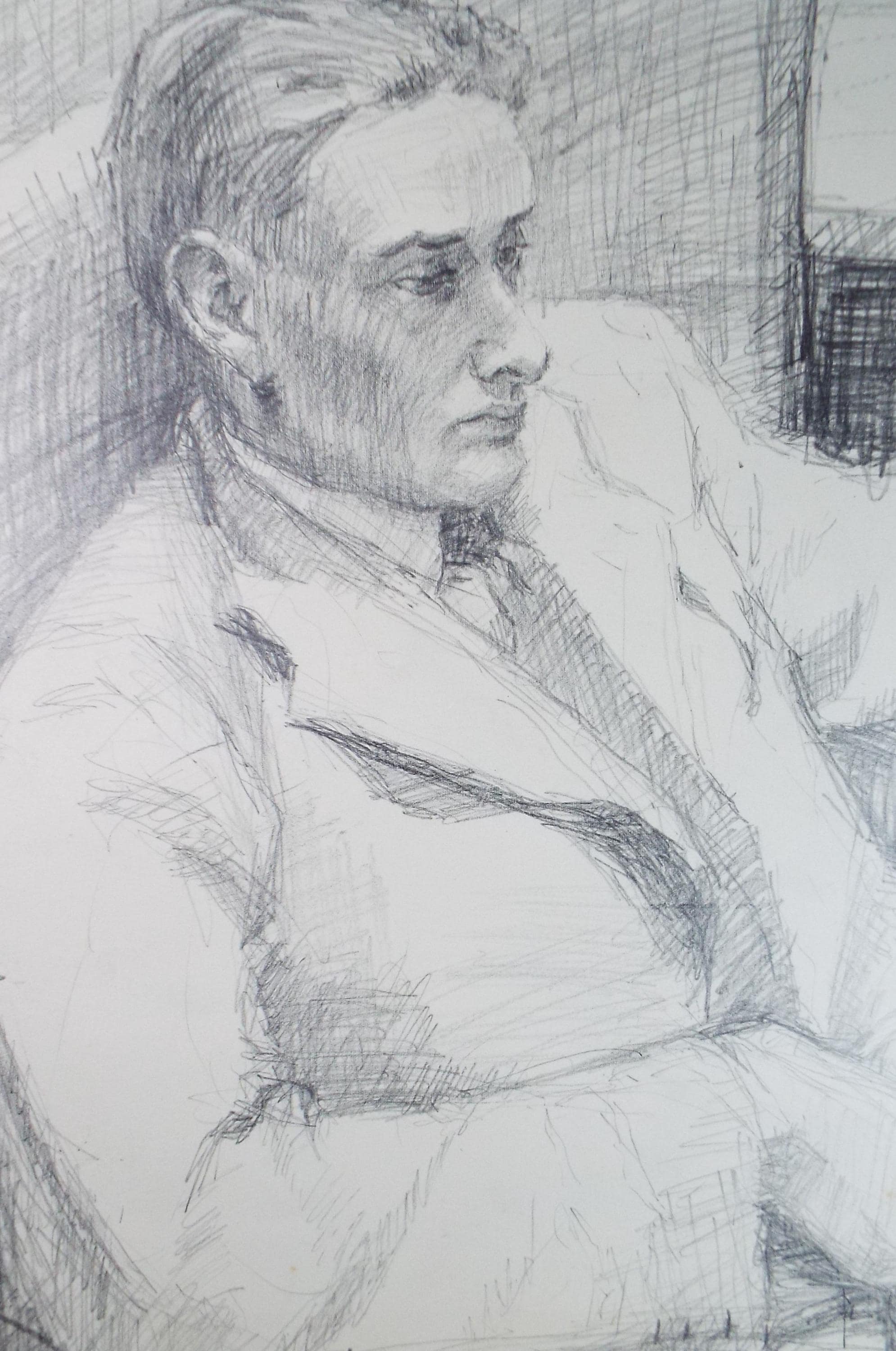 Pencil drawing 'Study of a seated man', c1950s, Pauline Plummer (b1930)