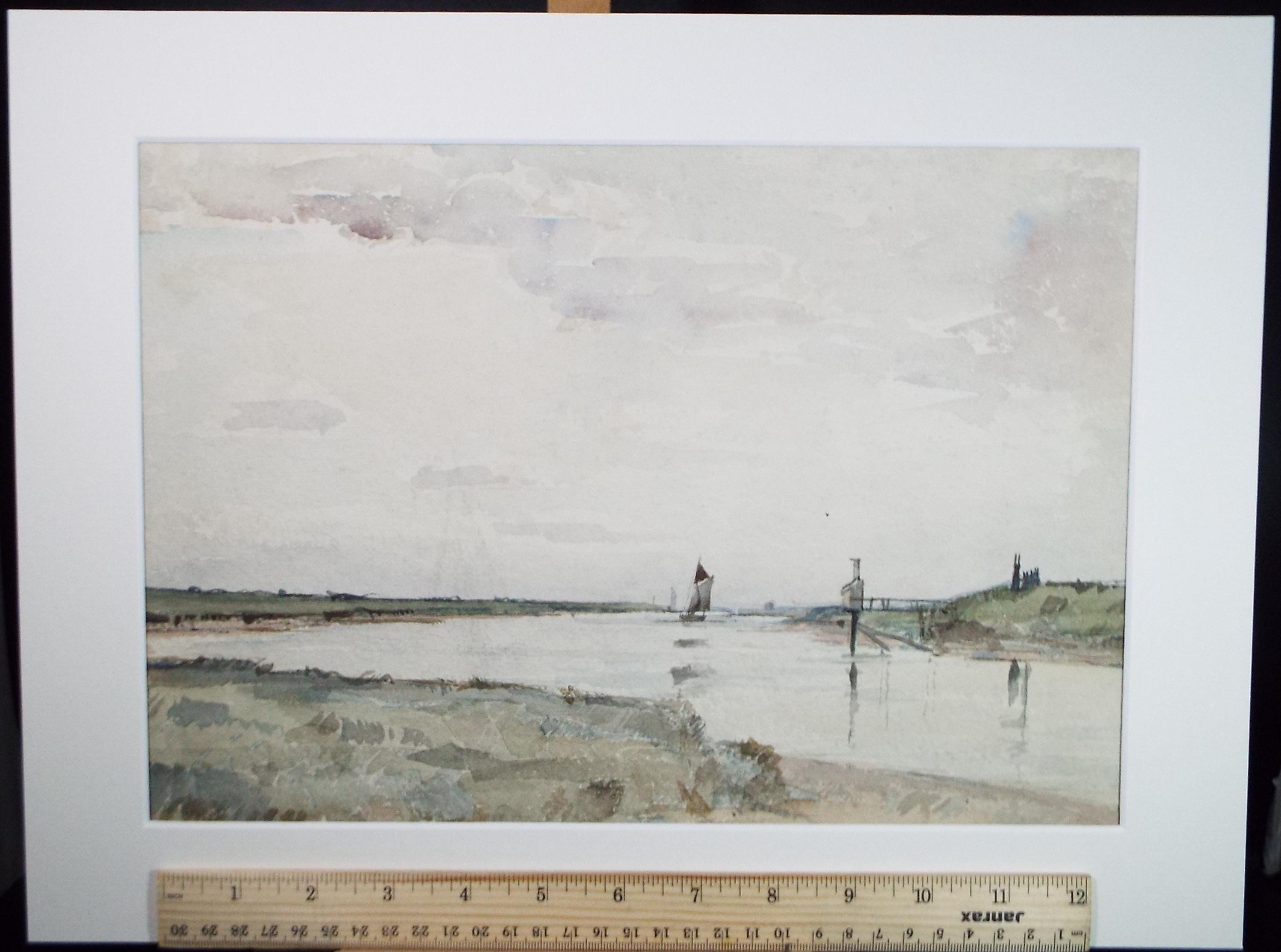 Watercolour, 'Boat on the river', David Muirhead (1867-1930), circa 1910