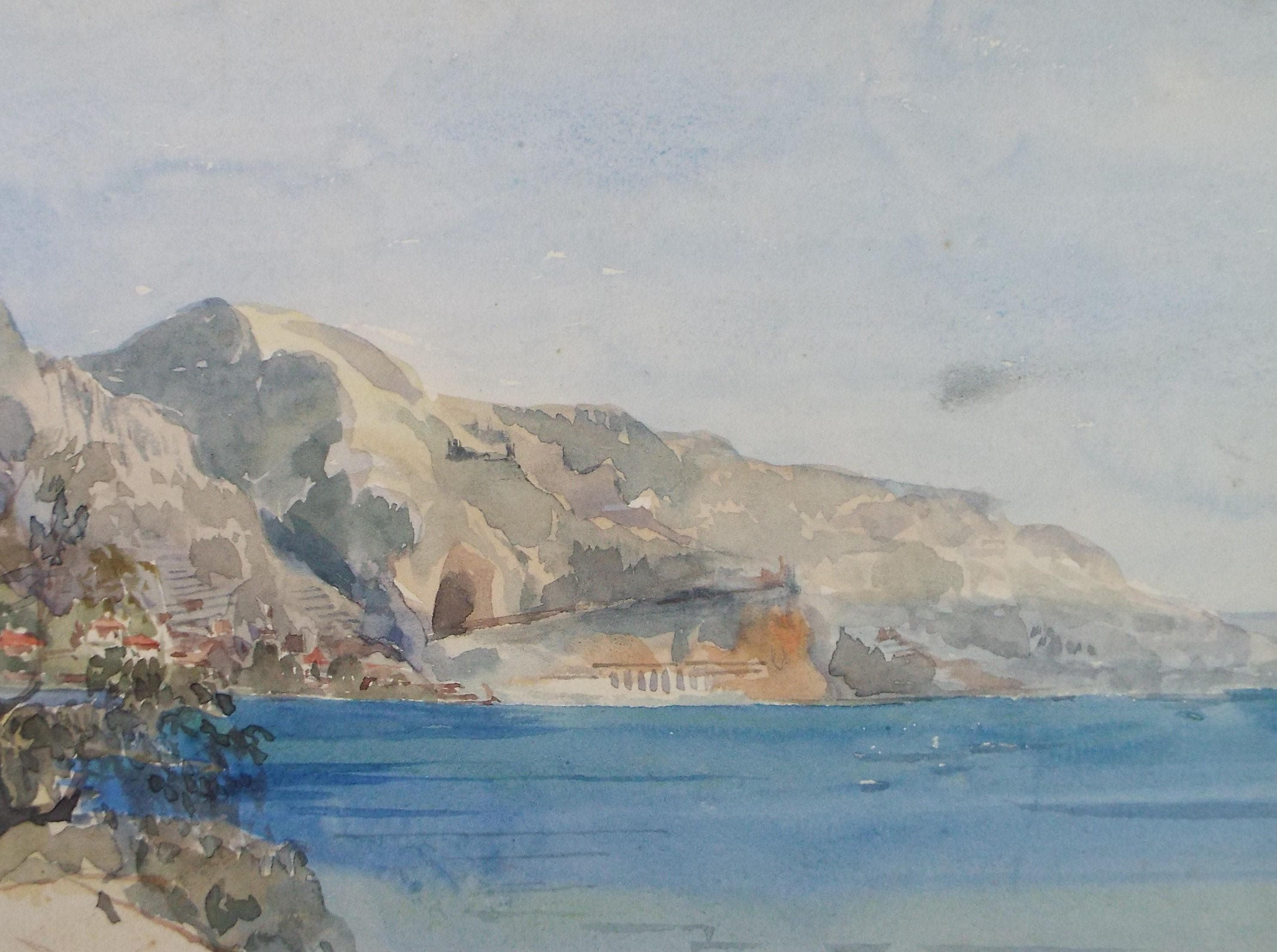 Original Watercolour, 'Italian Coast', Artist Unknown, Circa 1900