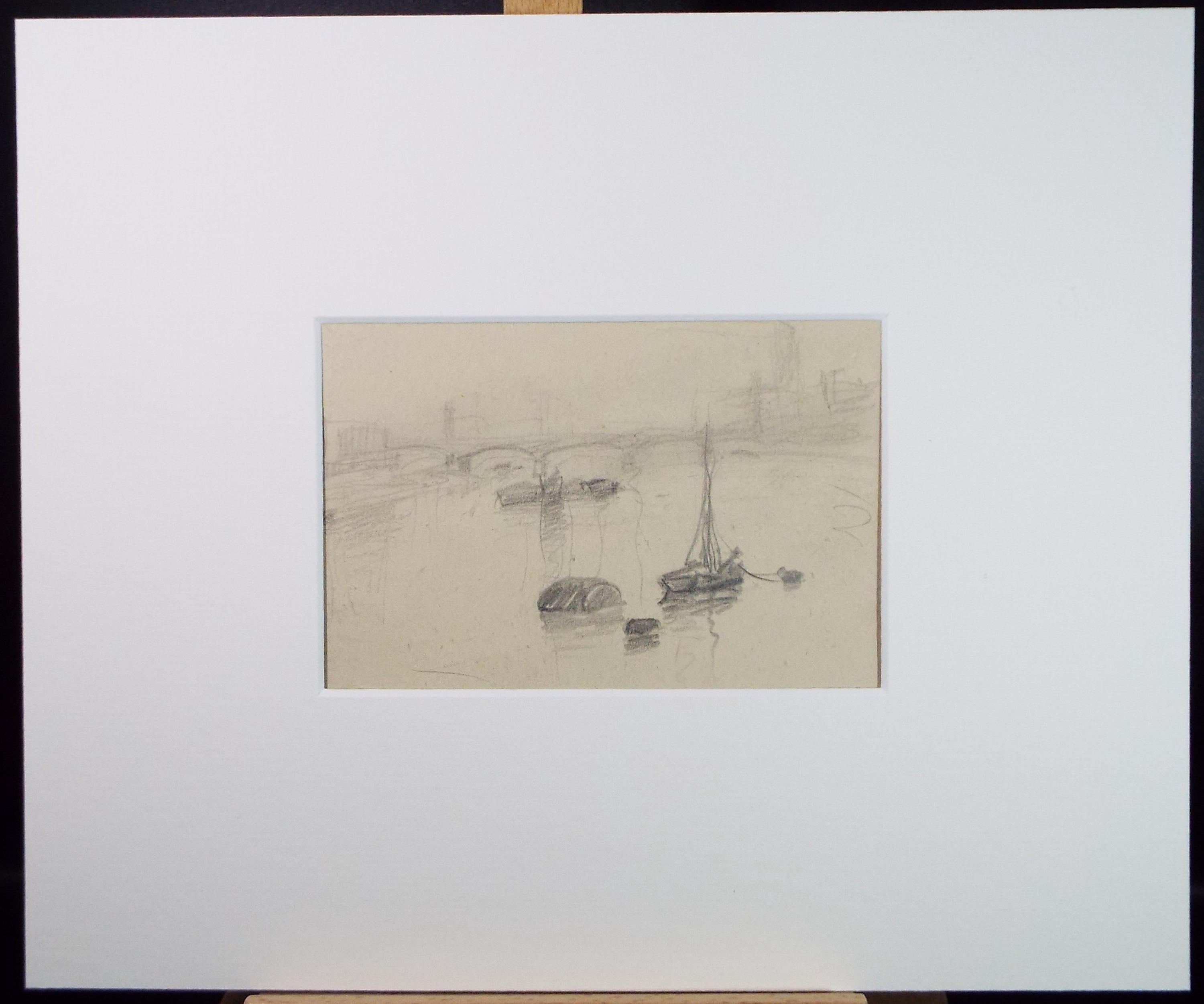 Original Pencil Sketch: 'The Thames at London', Circa 1970s