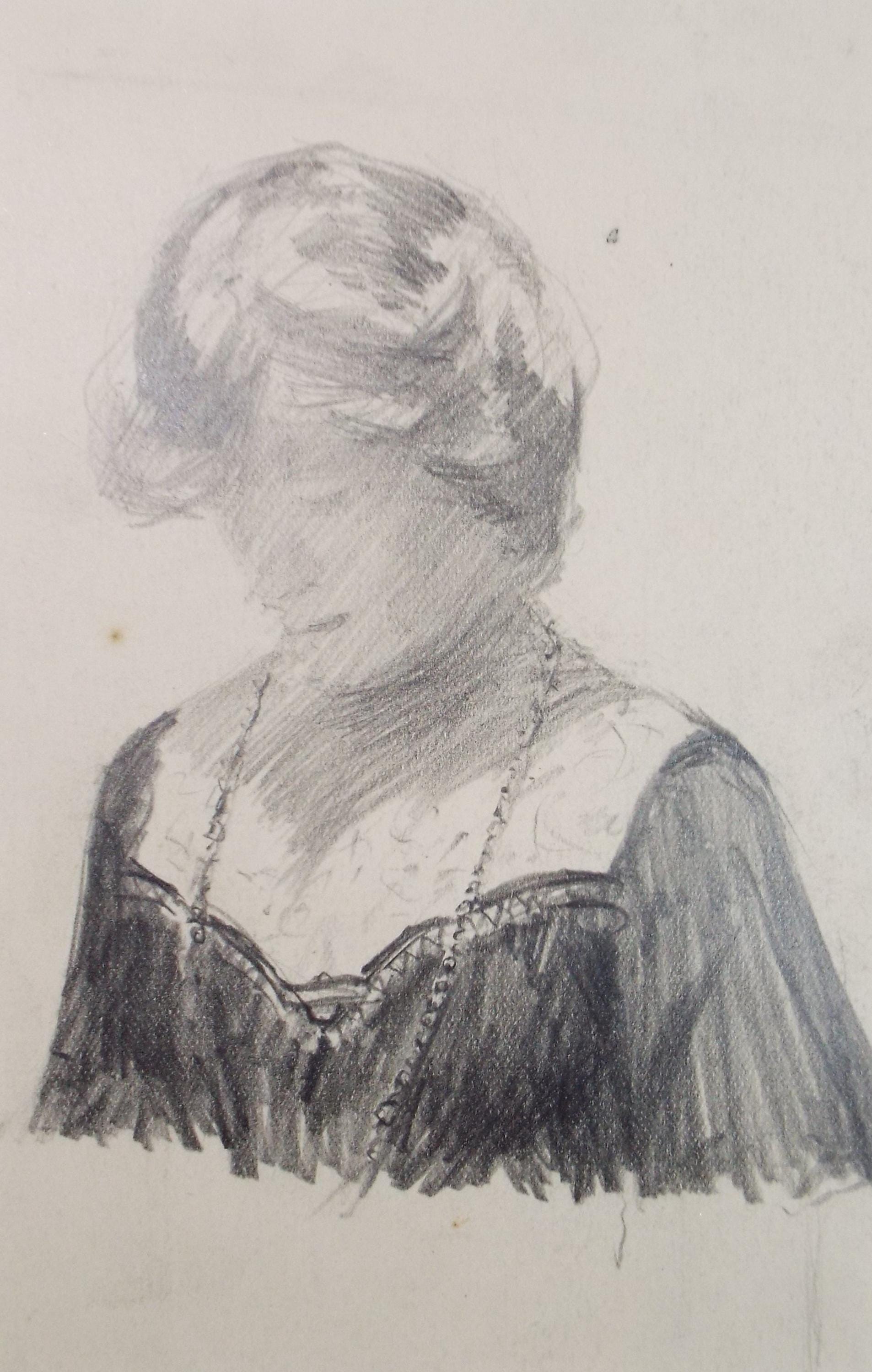 Original Pencil Sketch, 'Study of an elegant woman' , Dated 1905