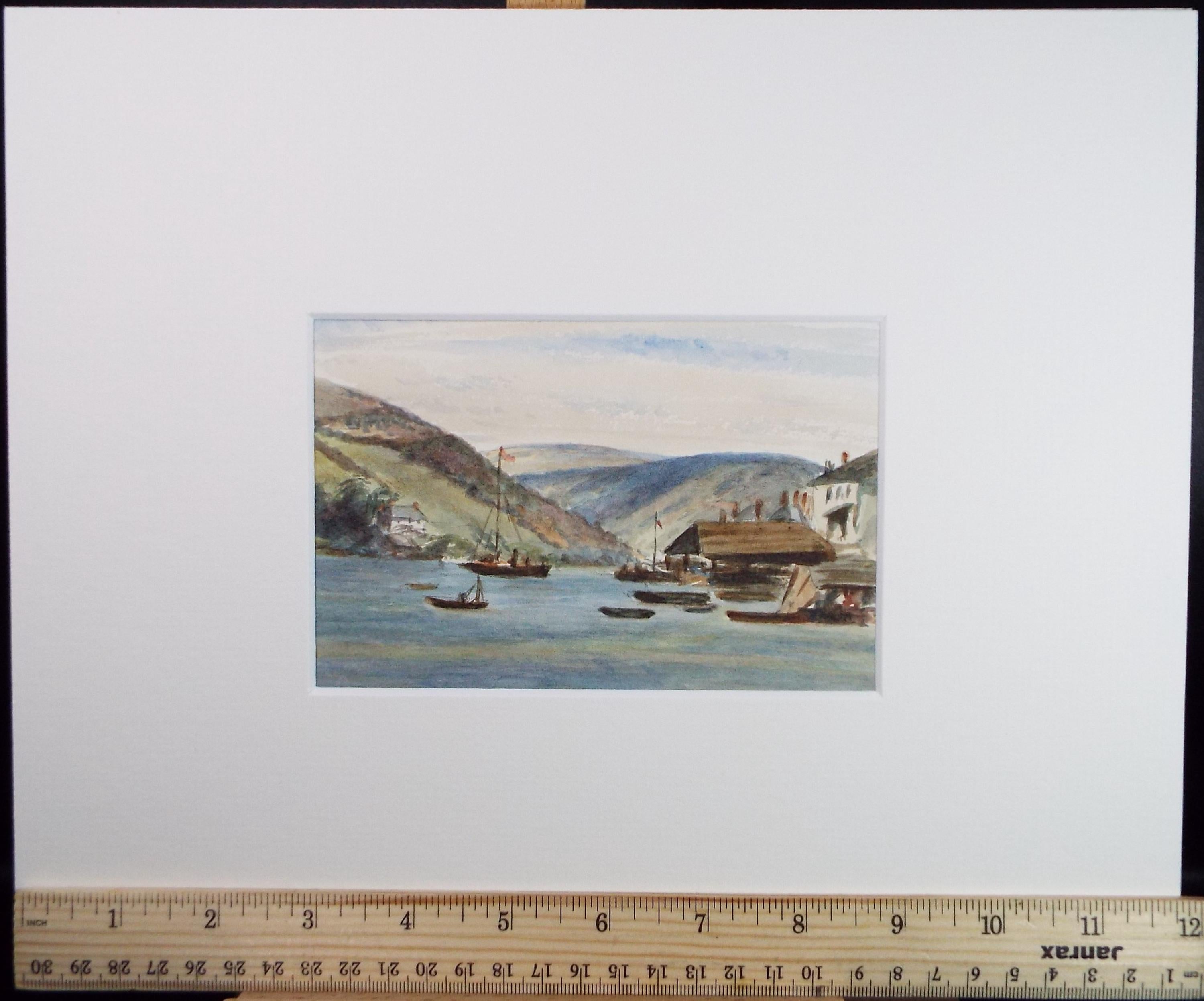 Original Watercolour, 'Village with Boats', Circa 1890, unknown artist