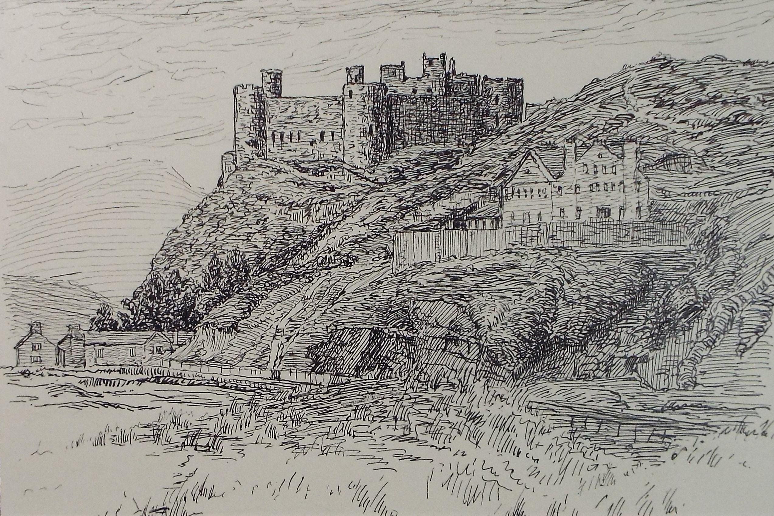 Original Pen & ink Sketch, 'Harlech Castle', S A Southern, Dated 1909