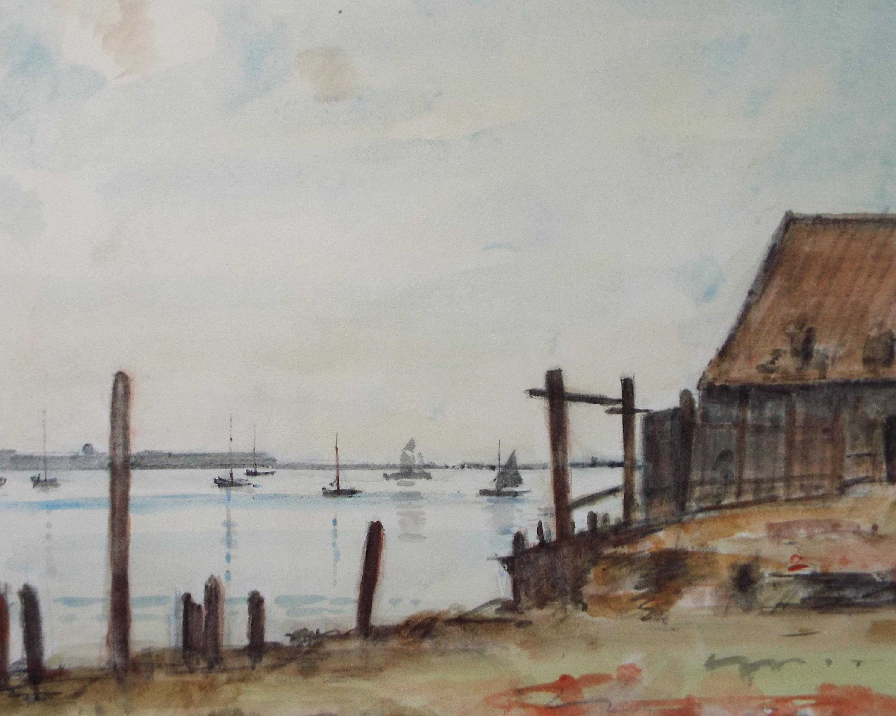 Original Watercolour, 'Coastal View with boats', David Muirhead (1867-1930)