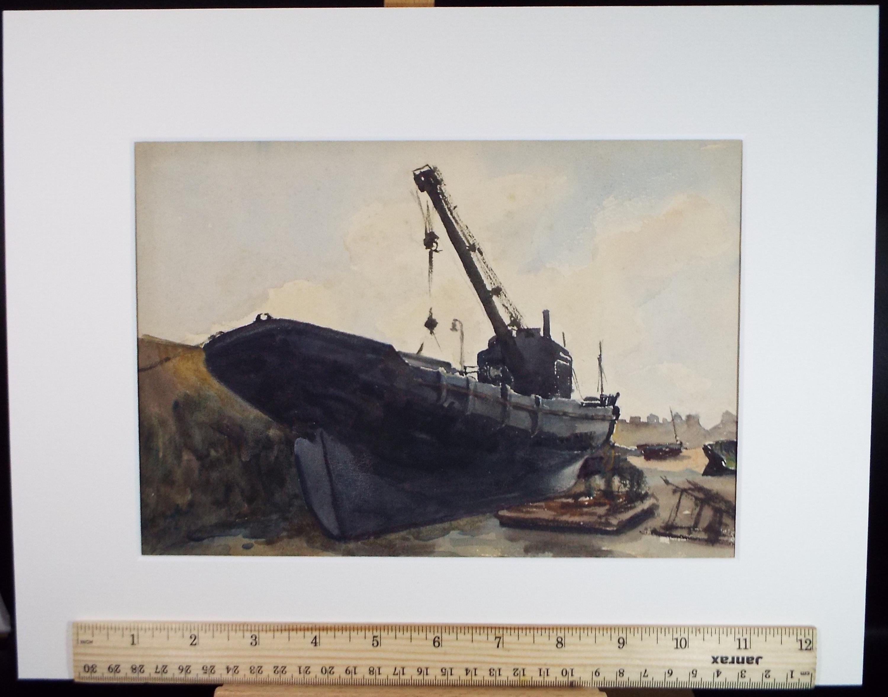 Original Watercolour, 'Freighter', 20th Century French school, Dated 1928