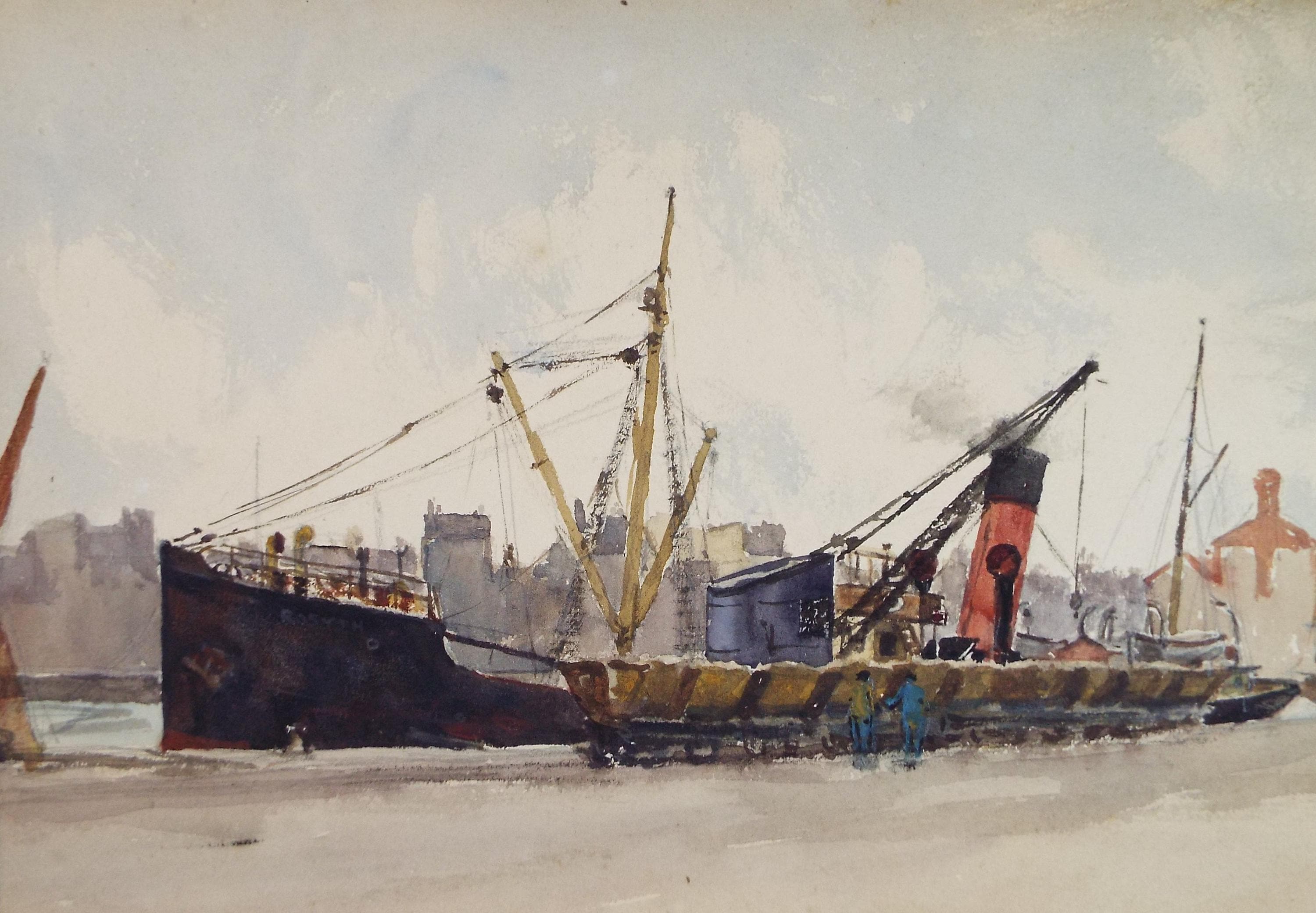 Original Watercolour, 'Freighter', 20th Century French school, 1928