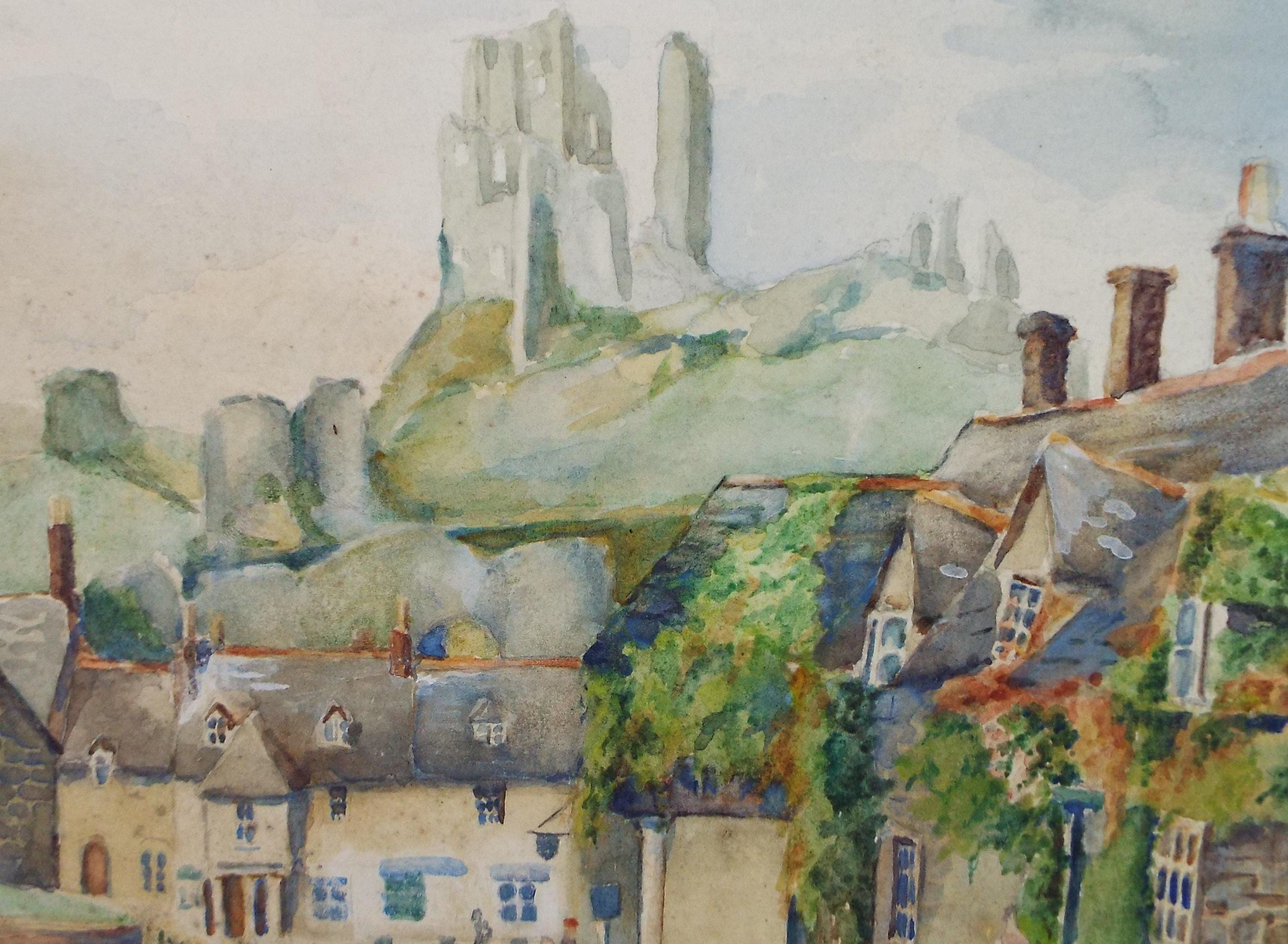 Original Watercolour, 'Corfe Castle', Circa 1930's , Unknown Artist