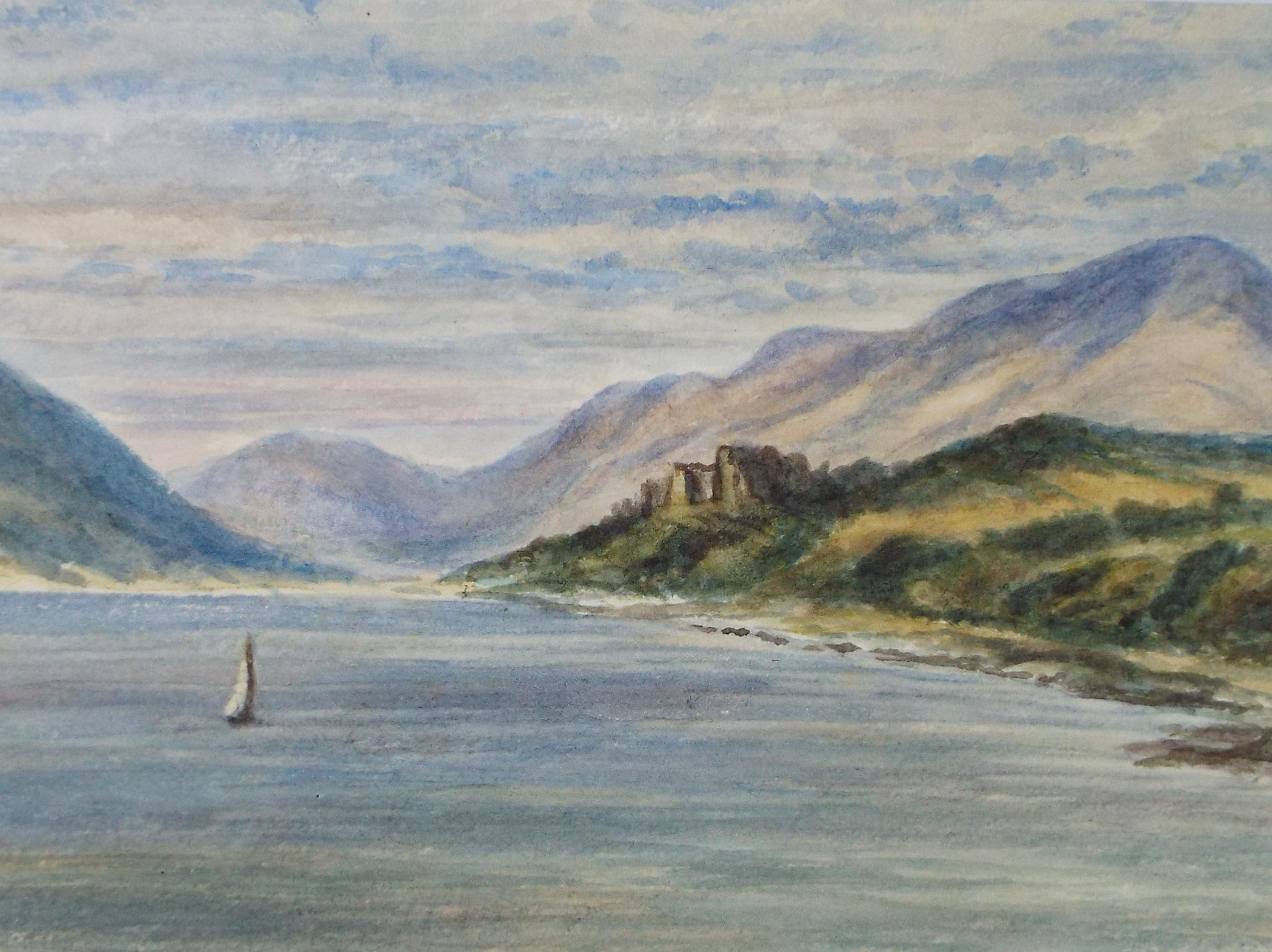 Original Watercolour, 'Sea Inlet with Sail boat' Circa 1880's, unsigned