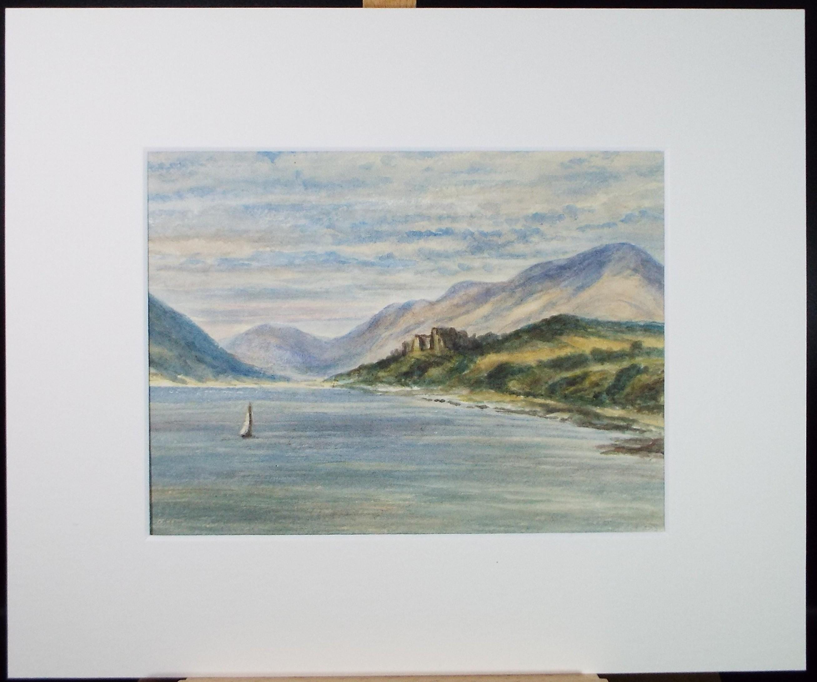 Original Watercolour, 'Sea Inlet with Sail boat' Circa 1880's, unsigned
