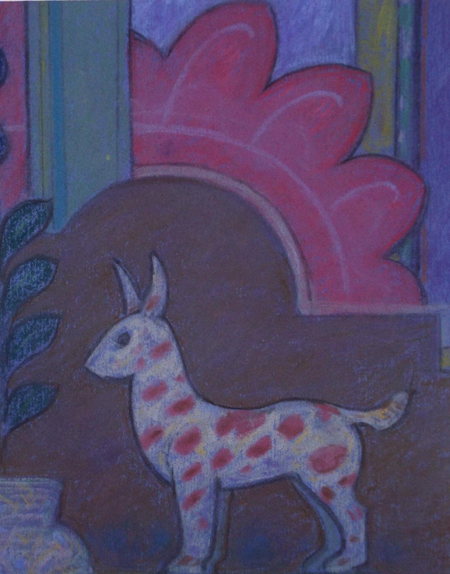 Original Pastel drawing, 'Abstract Shapes with spotted animal', Circa 1980's, Artist Unknown