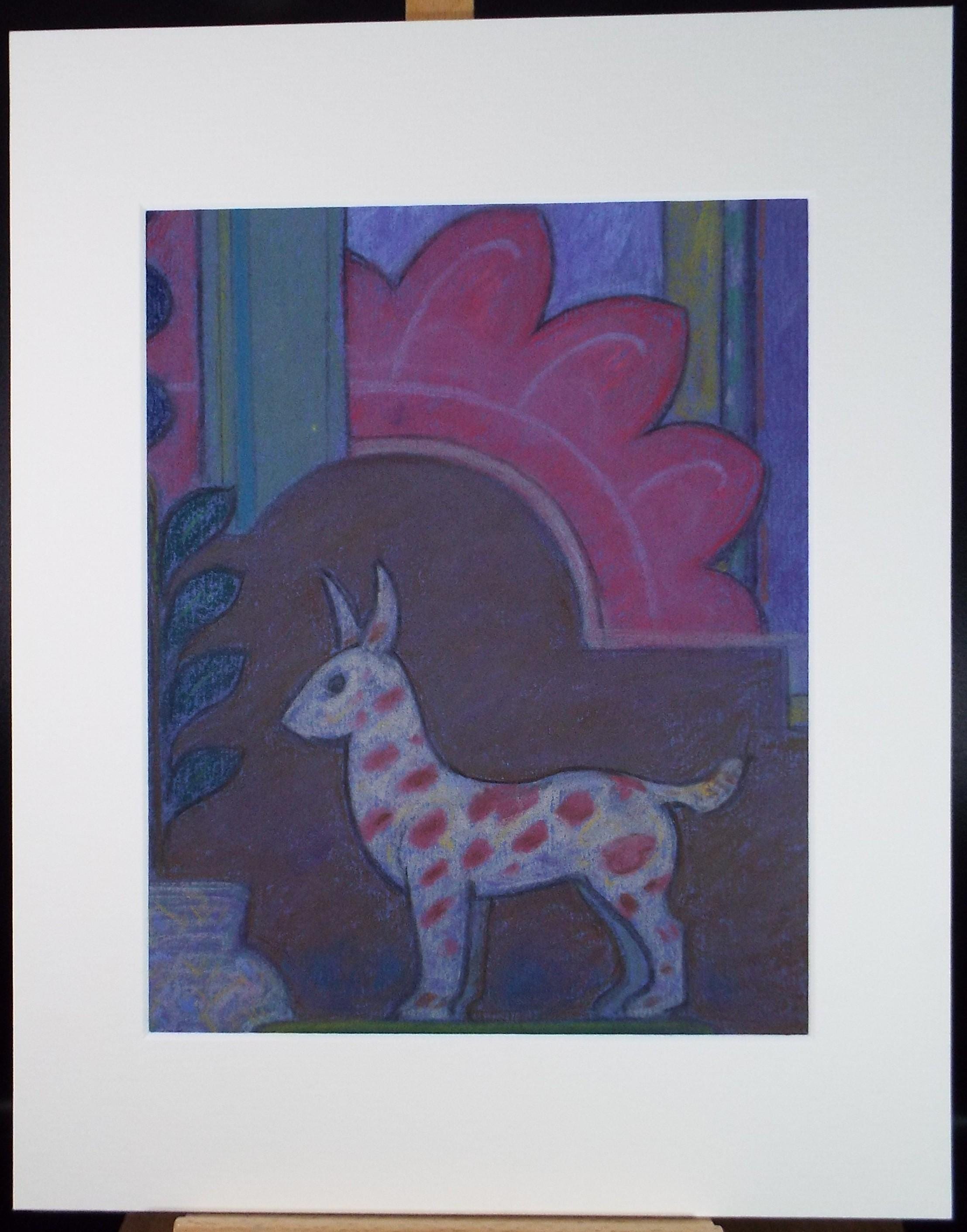 Original Pastel drawing, 'Abstract Shapes with spotted animal', Circa 1980's, Artist Unknown