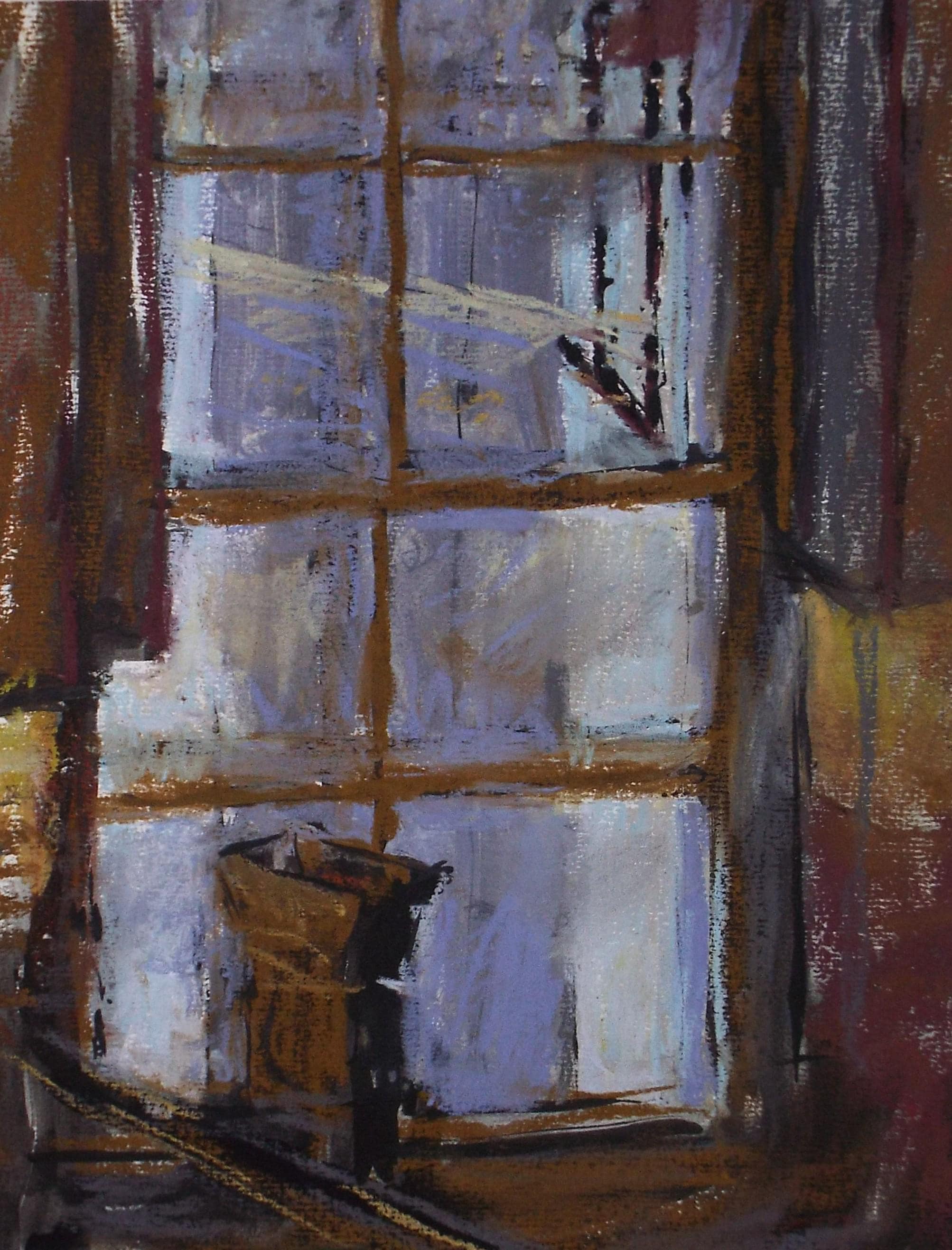 Original pastel drawing, 'through a window', Pauline Plummer, 1990s