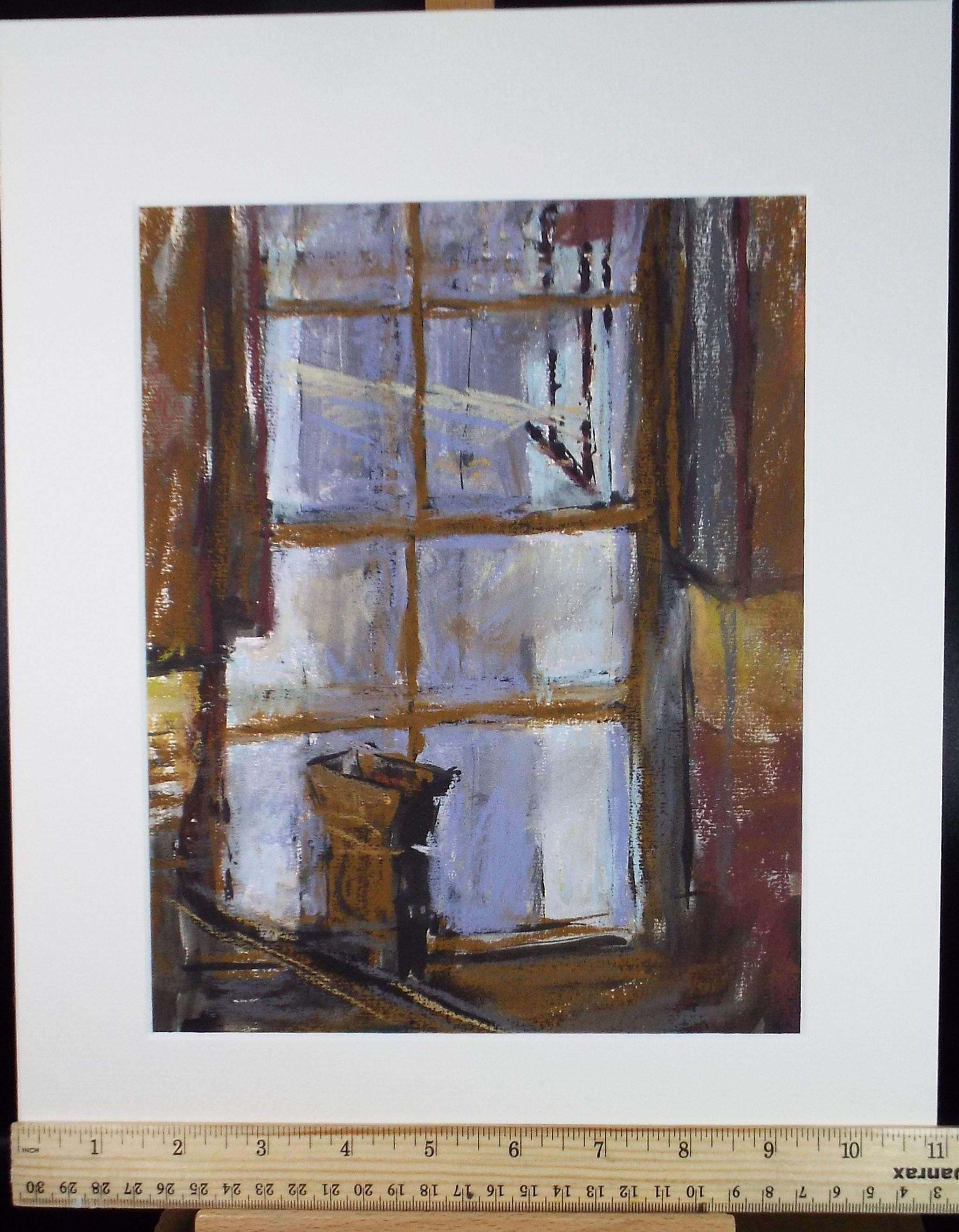 Original pastel drawing, 'through a window', Pauline Plummer, 1990s
