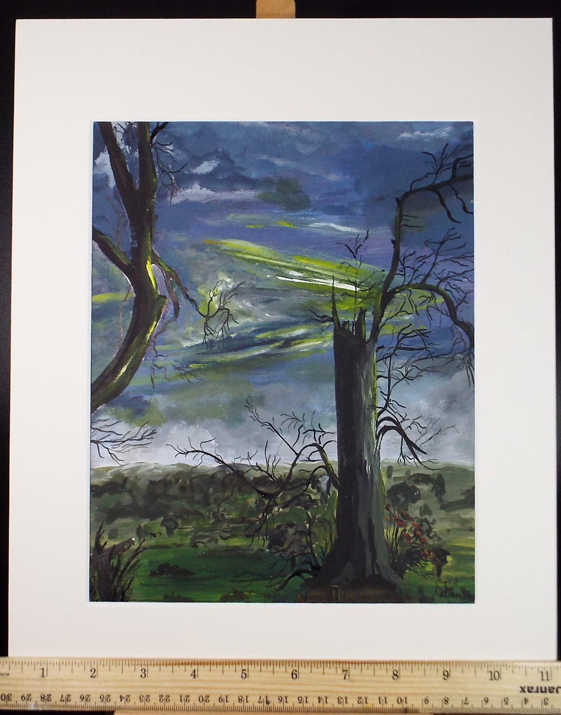 Original Watercolour & Gouache 'The Lightning Tree' 1960's, Unknown Artist