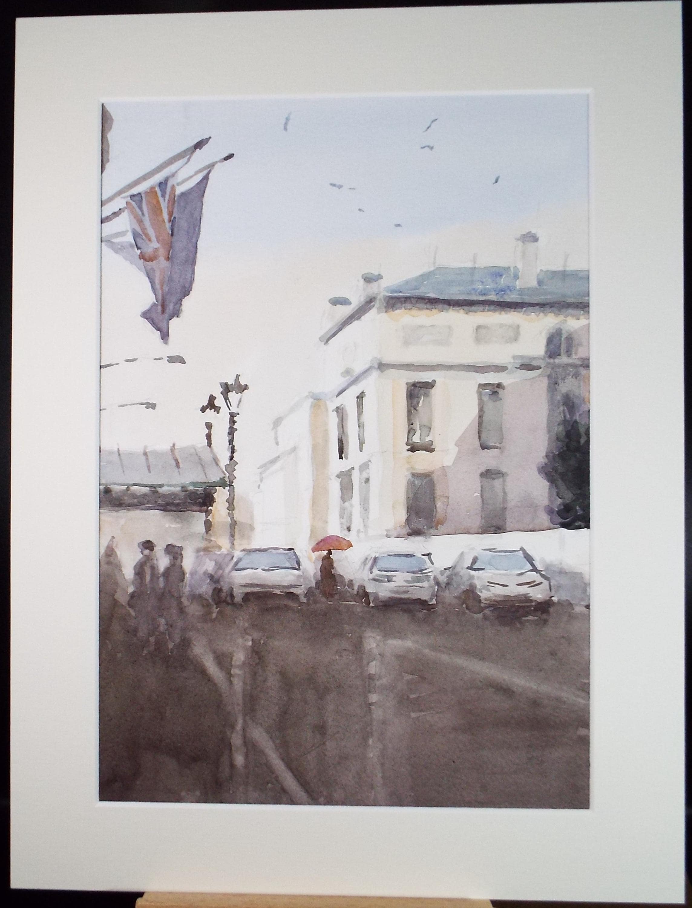 Original Watercolour drawing, 'Street Scene with cars', Pauline Plummer (b1933), Circa 1990's