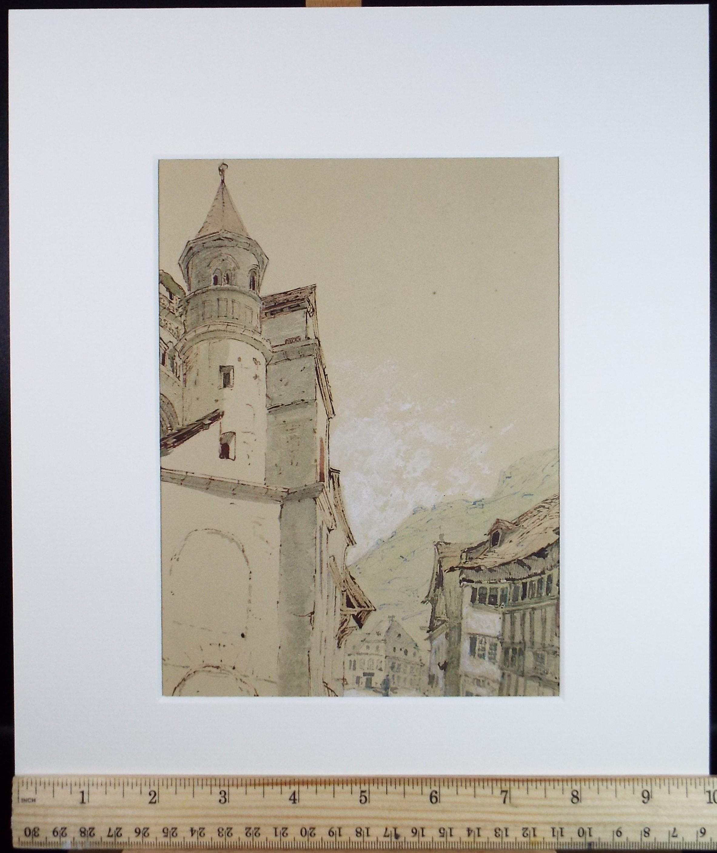 Original Watercolour, 'Continental Street scene', Circa 1900, Artist Unknown